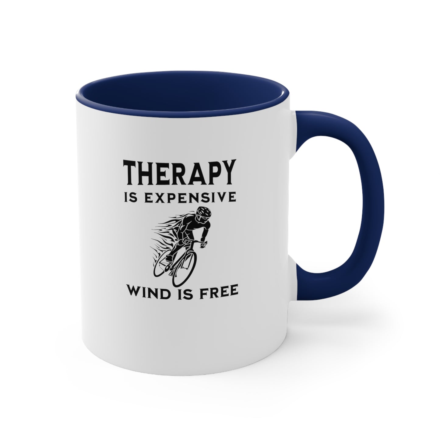La terapia es cara, el viento es gratis taza de bicicleta