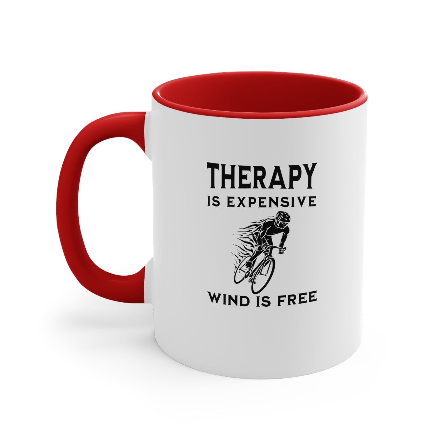 La terapia es cara, el viento es gratis taza de bicicleta