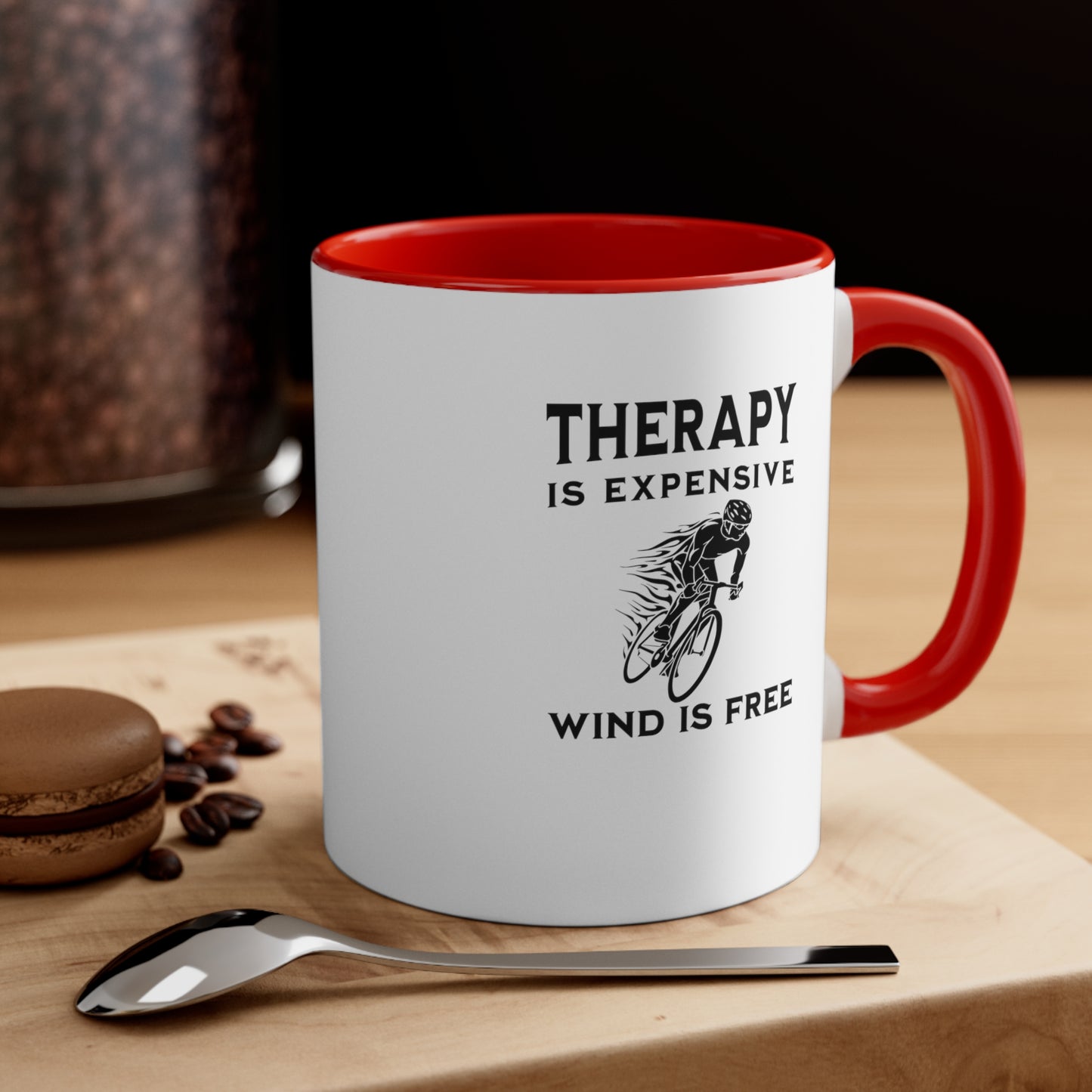 La terapia es cara, el viento es gratis taza de bicicleta