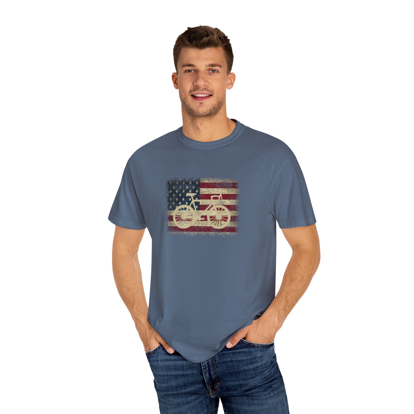 Vintage Bike American Flag Grunge T-Shirt for Men