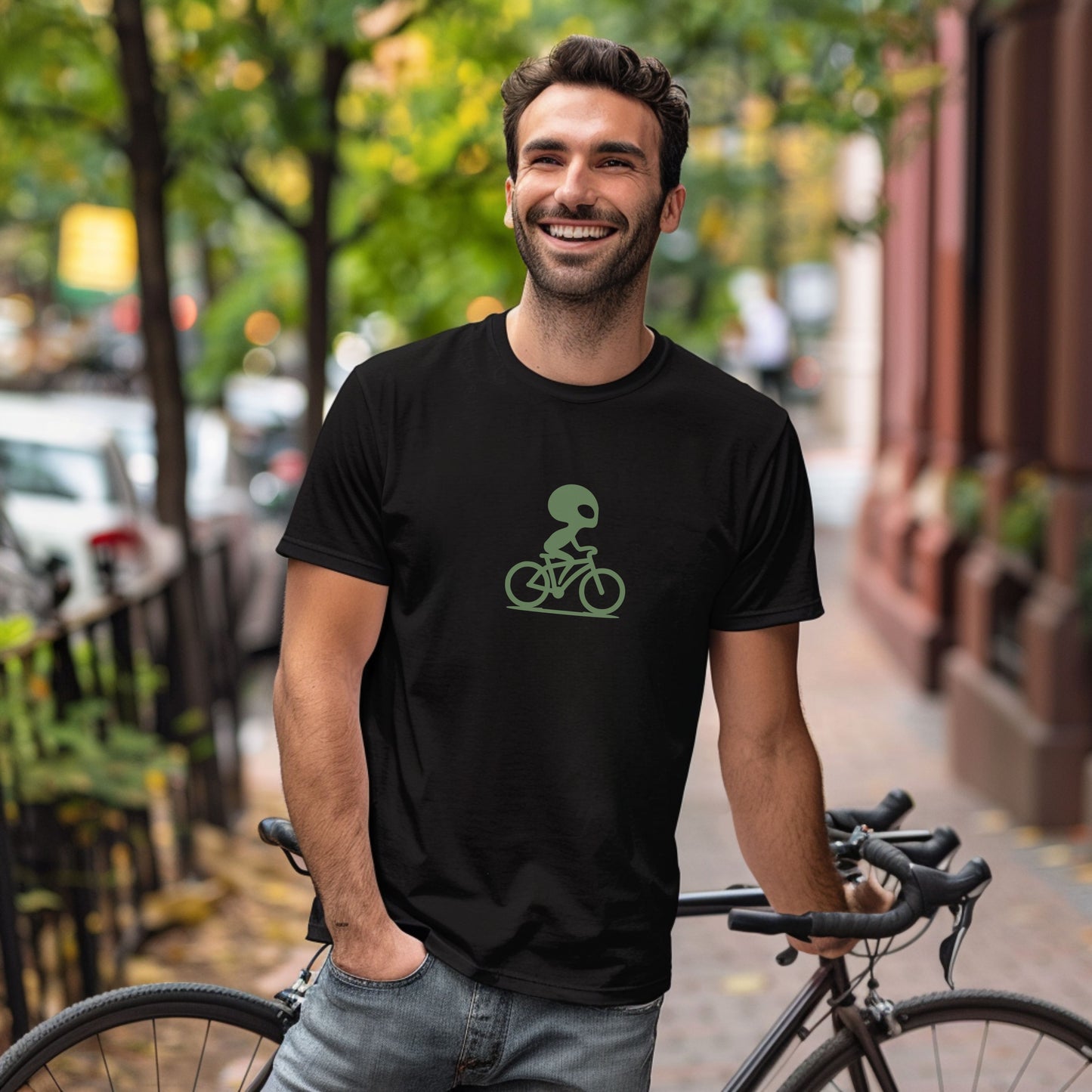 Cycling Alien Bike Graphic T-Shirt for Men