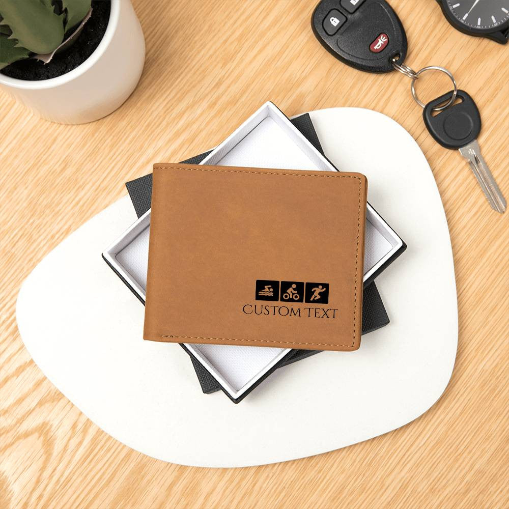 Personalized Triathlon Gift Leather Wallet for Men