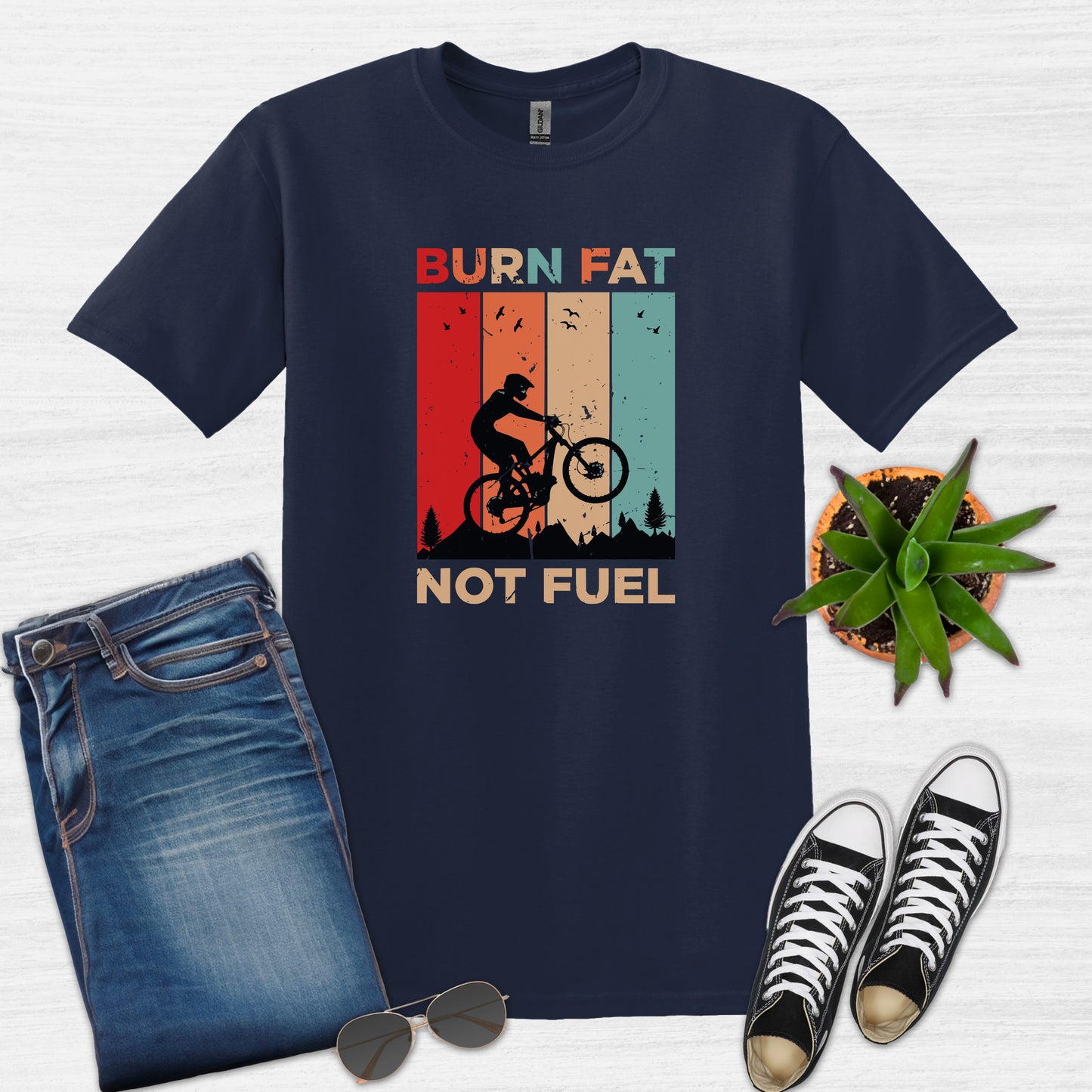 Burn Fat Not Fuel Mountain Bike MTB T-Shirt
