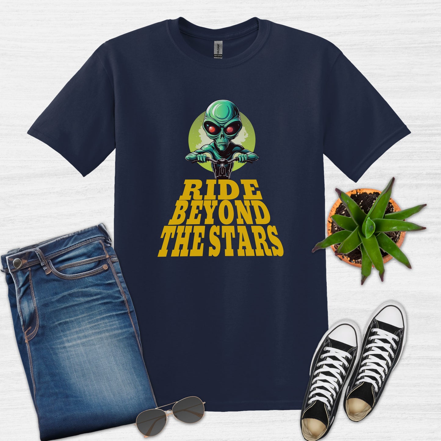 Alien Ride Beyond the Stars Bicycle T-Shirt
