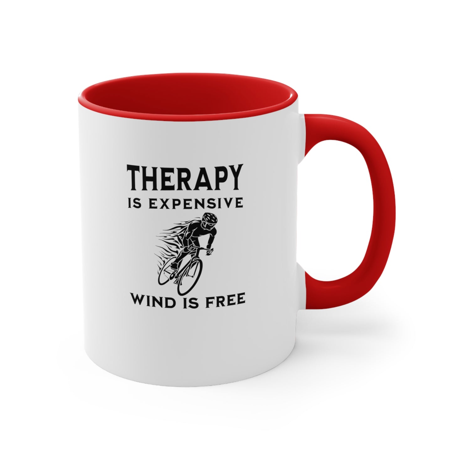 La terapia es cara, el viento es gratis taza de bicicleta