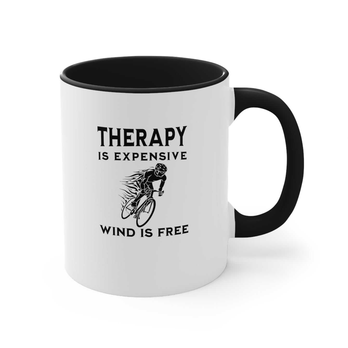 La terapia es cara, el viento es gratis taza de bicicleta