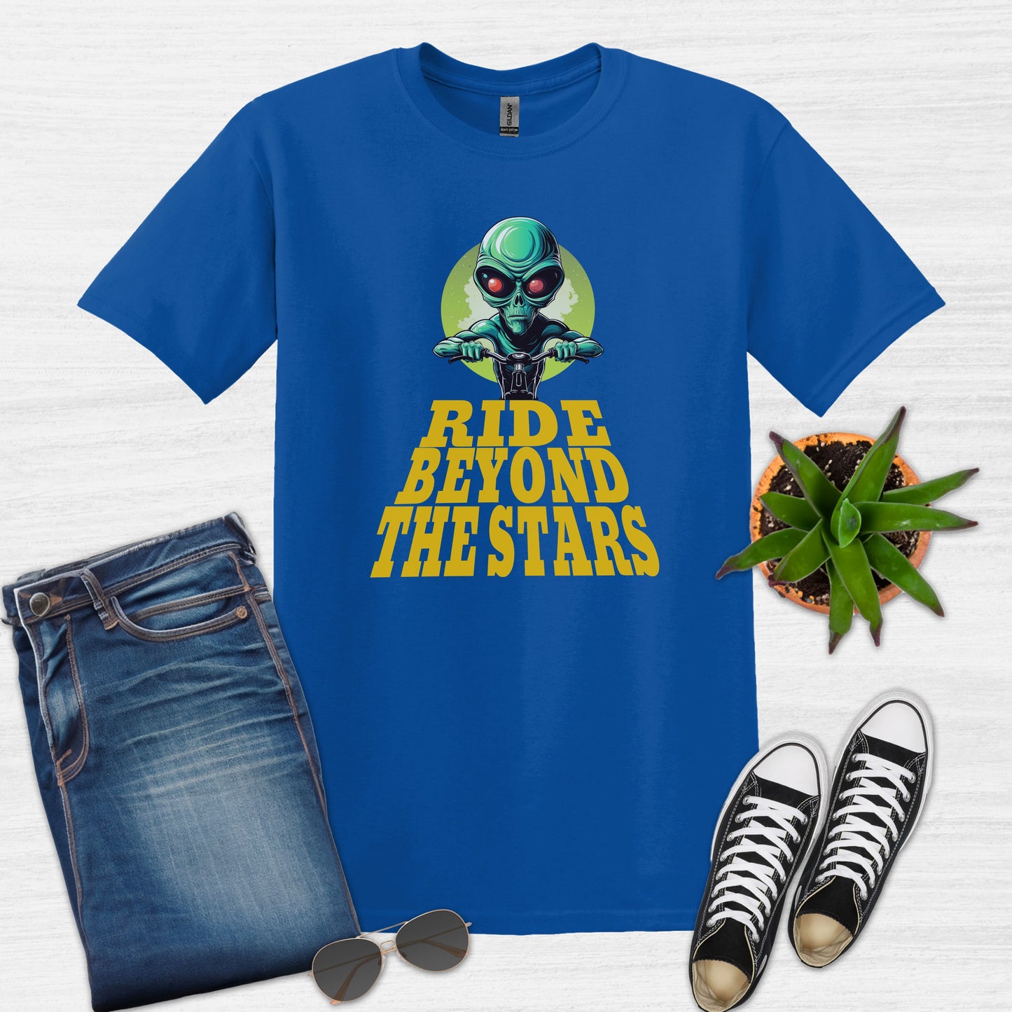 Alien Ride Beyond the Stars Bicycle T-Shirt