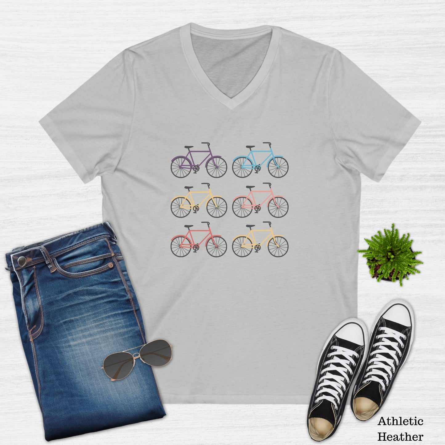 Women's Retro Multicolor Bikes V-Neck T-Shirt