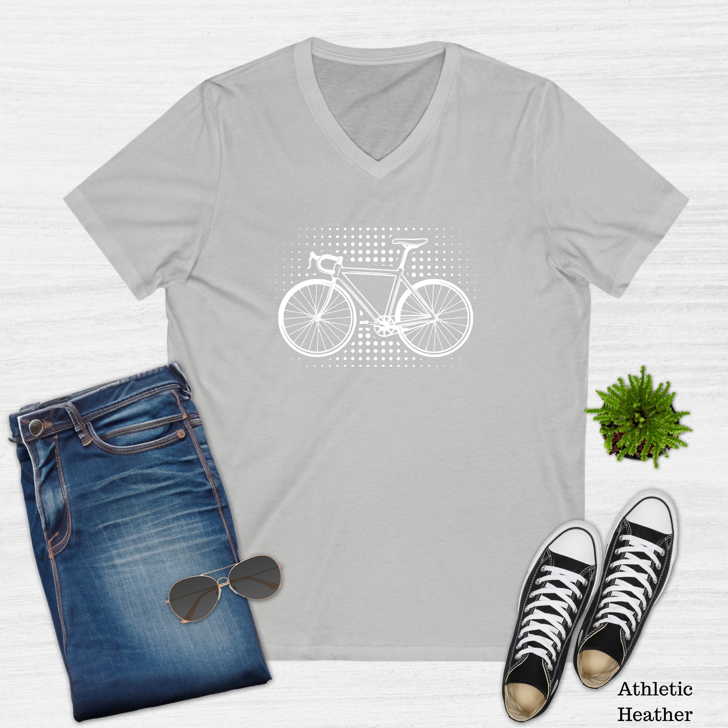 Vintage Bicycle Graphic V-Neck T-Shirt