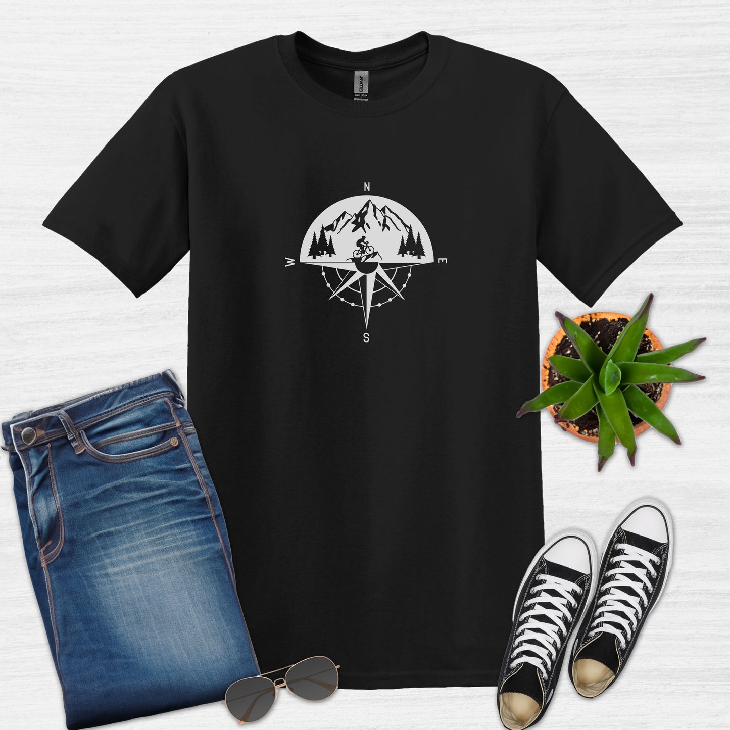 Bike Bliss Adventure Mountain Bike Compass T-Shirt for Men Black