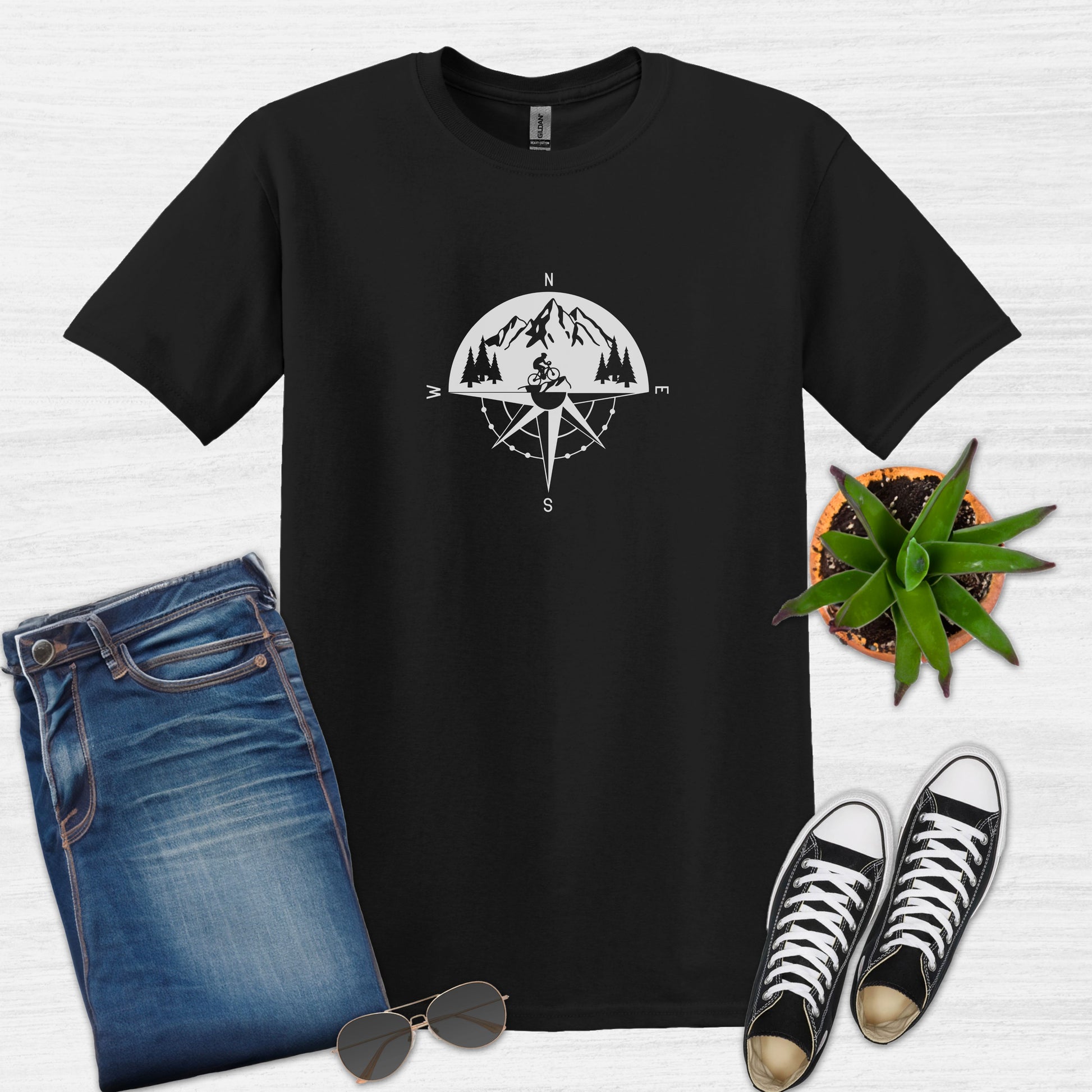 Bike Bliss Adventure Mountain Bike Compass T-Shirt for Men Black