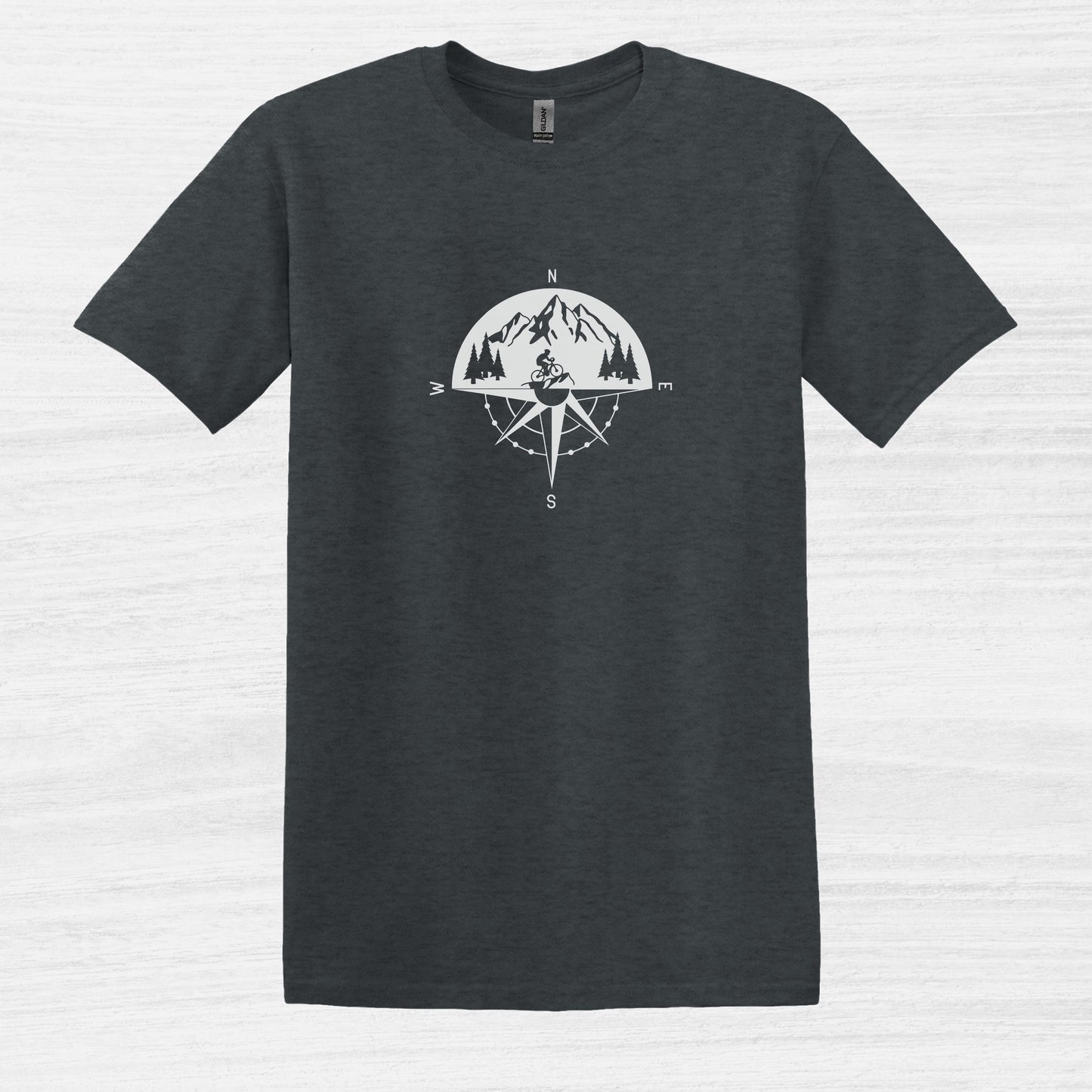 Bike Bliss Adventure Mountain Bike Compass T-Shirt for Men Dark Heather 2