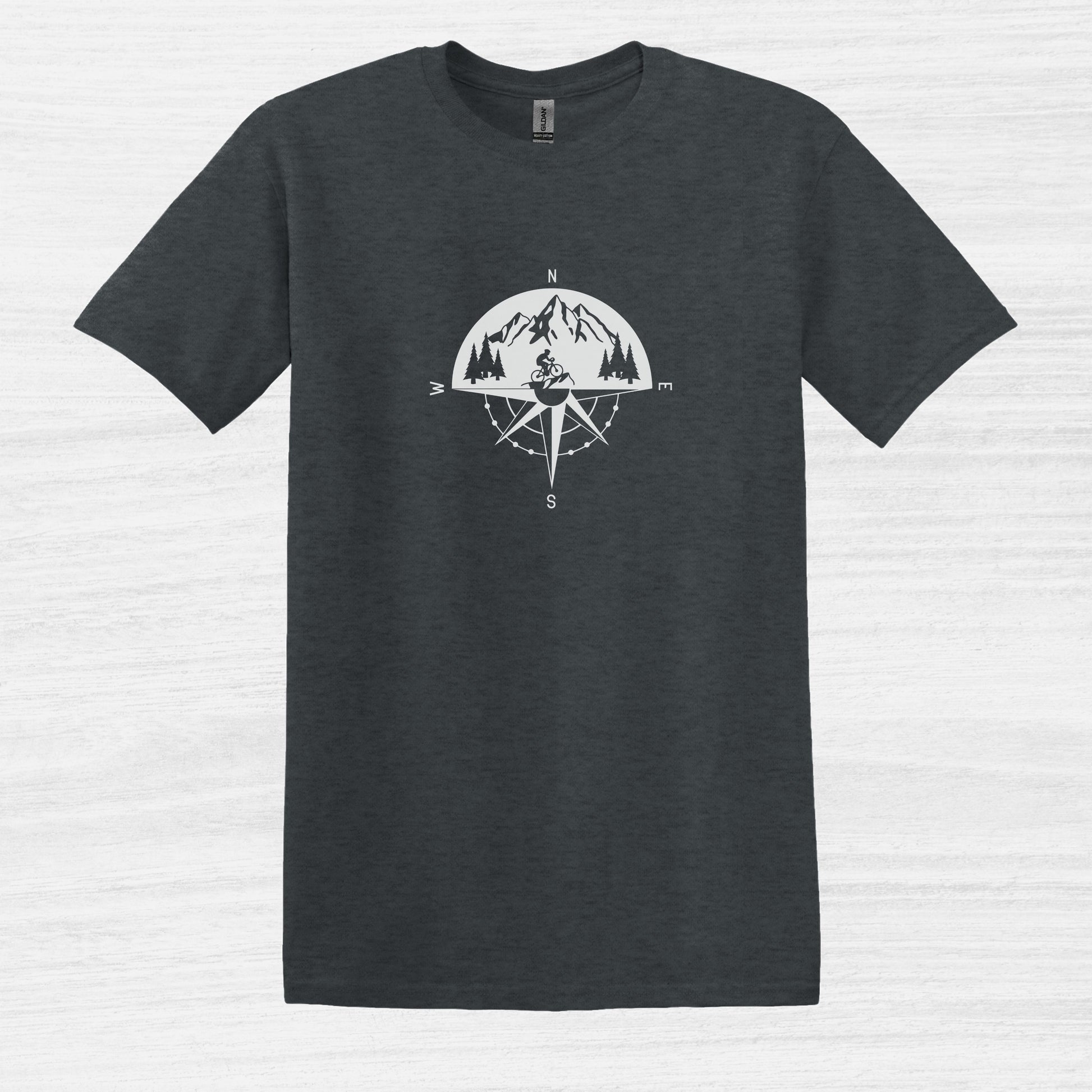 Bike Bliss Adventure Mountain Bike Compass T-Shirt for Men Dark Heather 2
