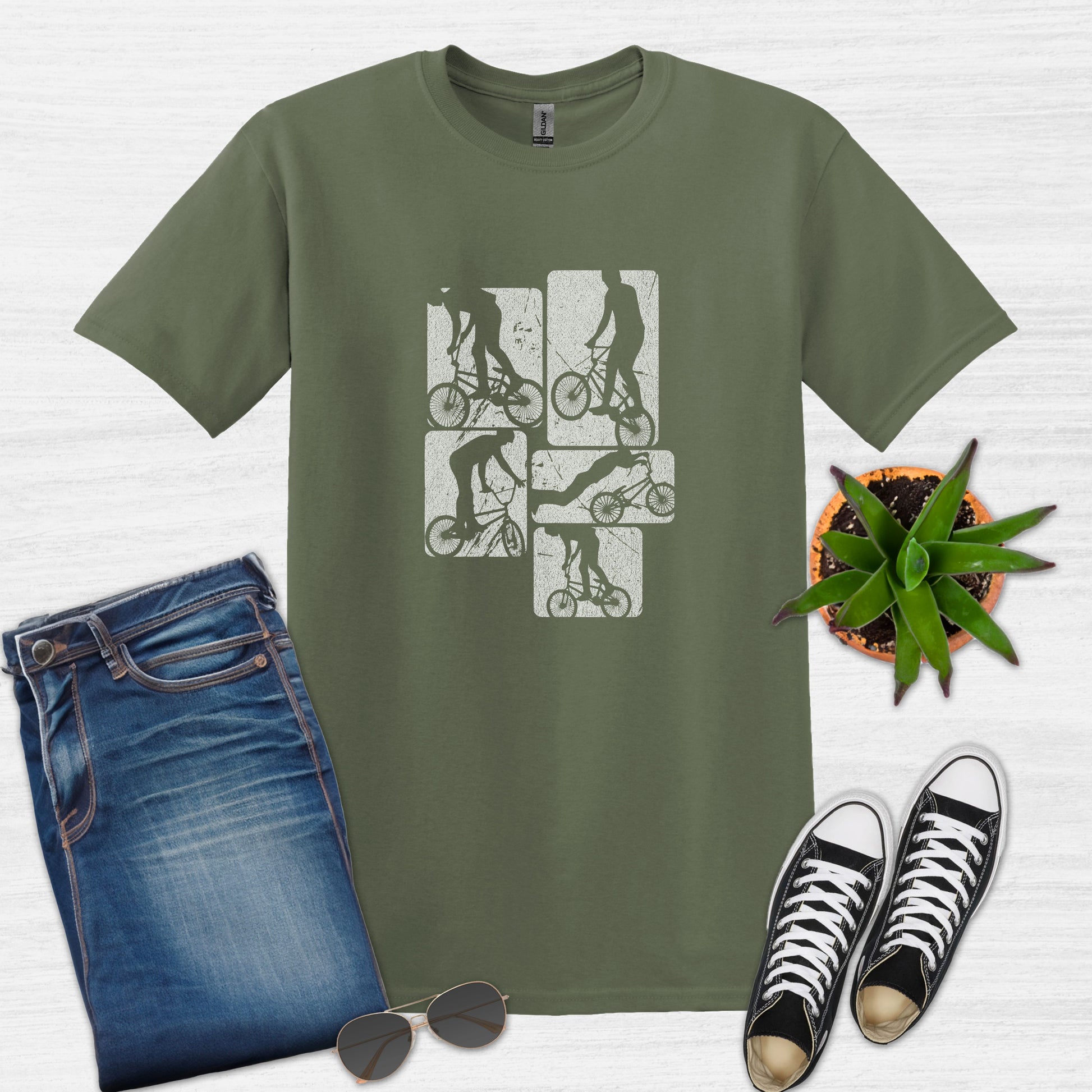 Bike Bliss BMX Dirt Jump Bike Cycling Freestyle T-Shirt Military Green