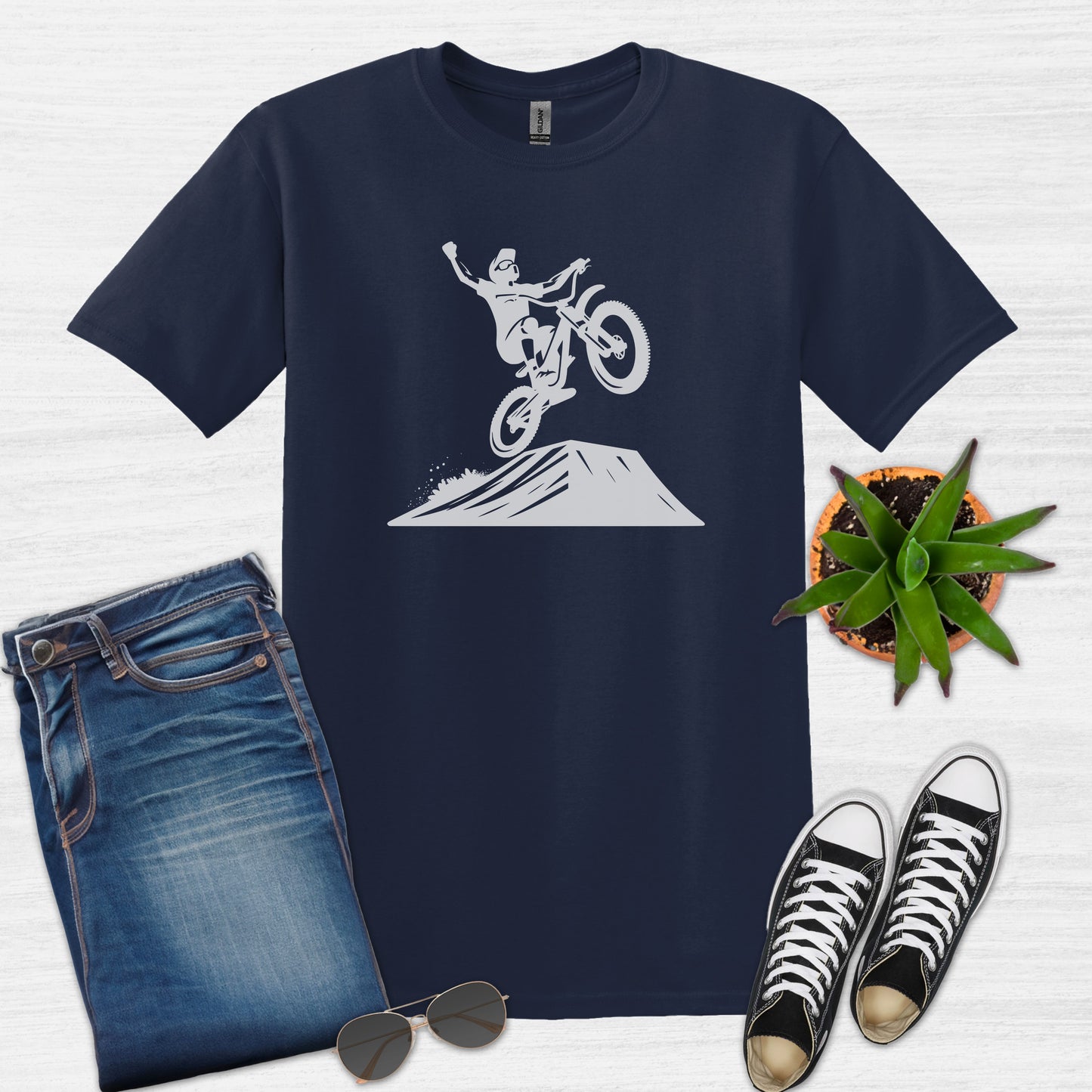 Bike Bliss BMX tee Dirt Bike Jump T-Shirt for Men Navy