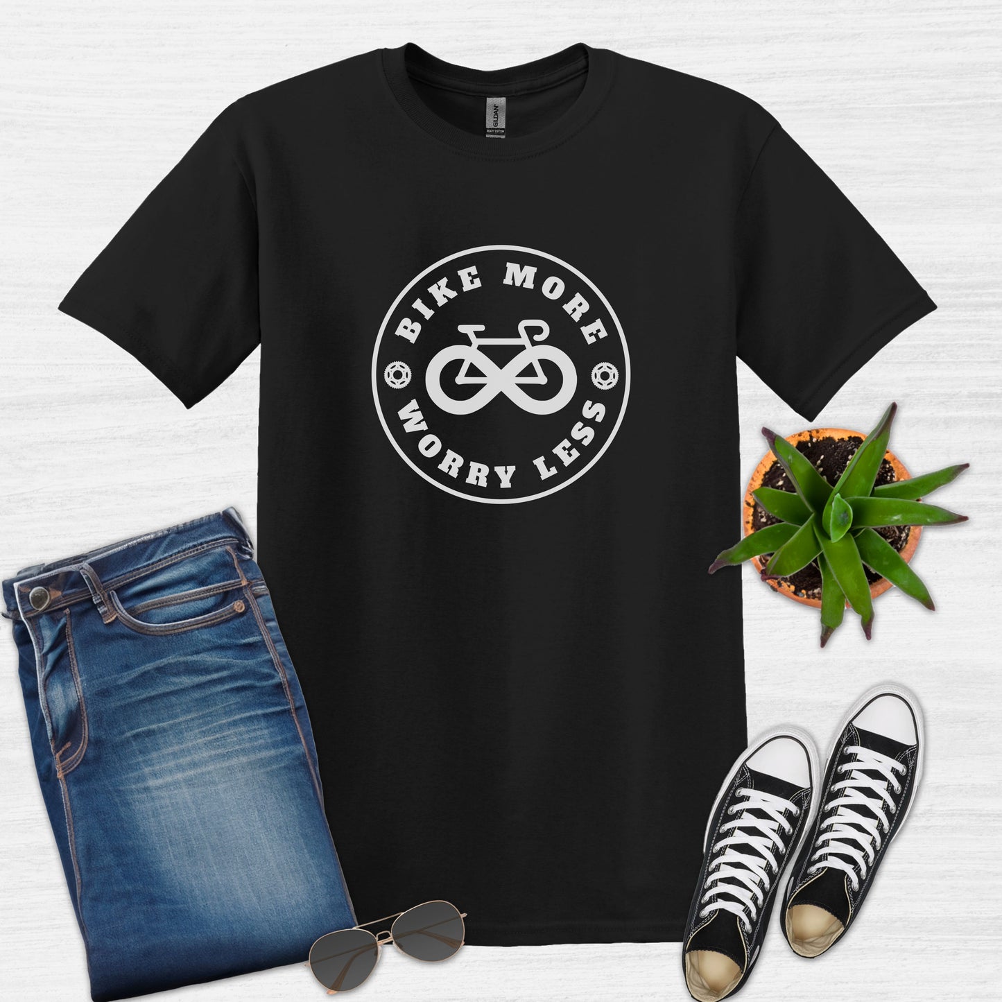 Bike Bliss Bike More Worry Less T-Shirt for Men Black