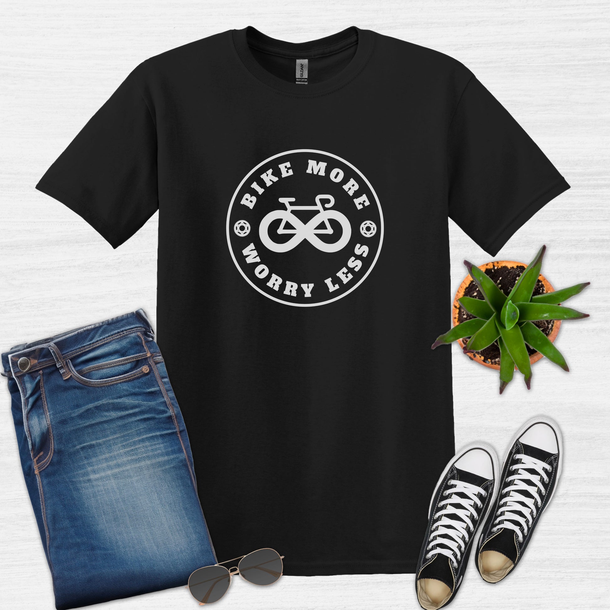 Bike Bliss Bike More Worry Less T-Shirt for Men Black