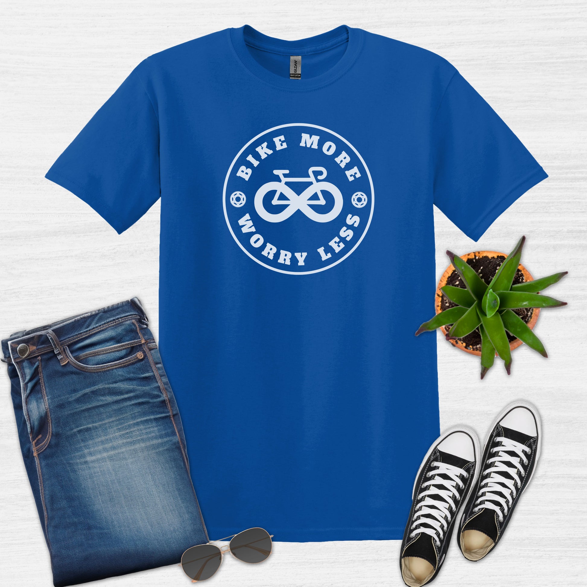 Bike Bliss Bike More Worry Less T-Shirt for Men Royal Blue
