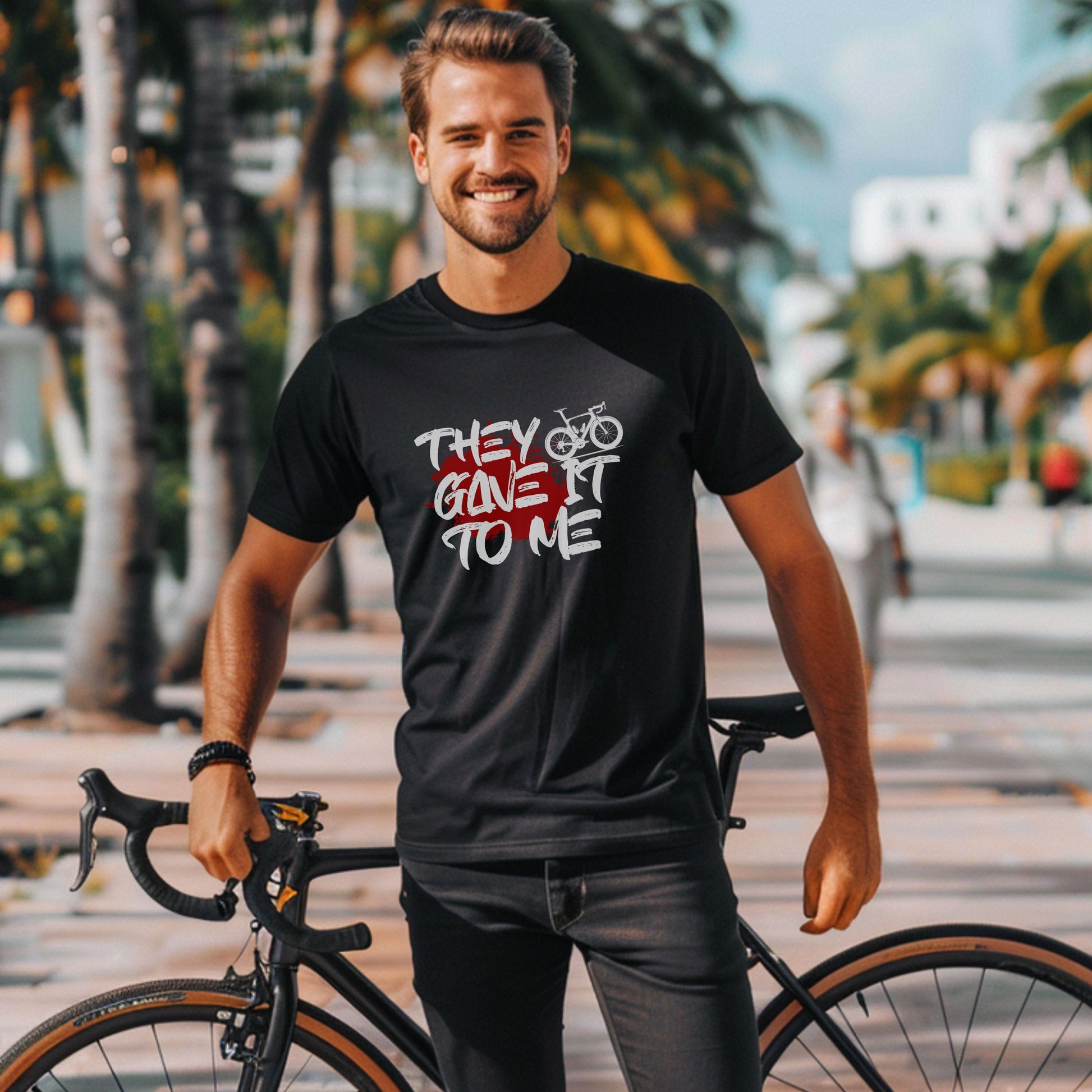 Bike Bliss Black Funny Bicycle T-Shirt They Gave it to me Model