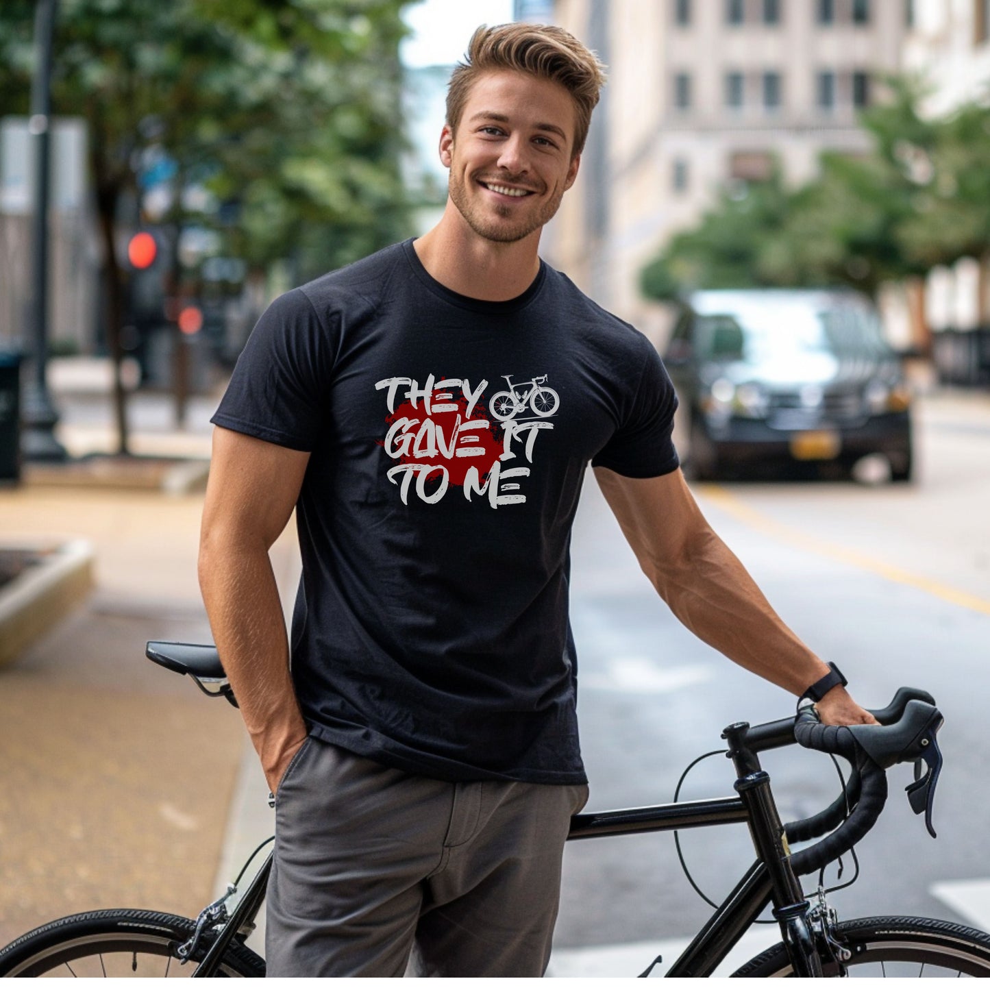 Bike Bliss Black Funny Bicycle T-Shirt They Gave it to me Model 2