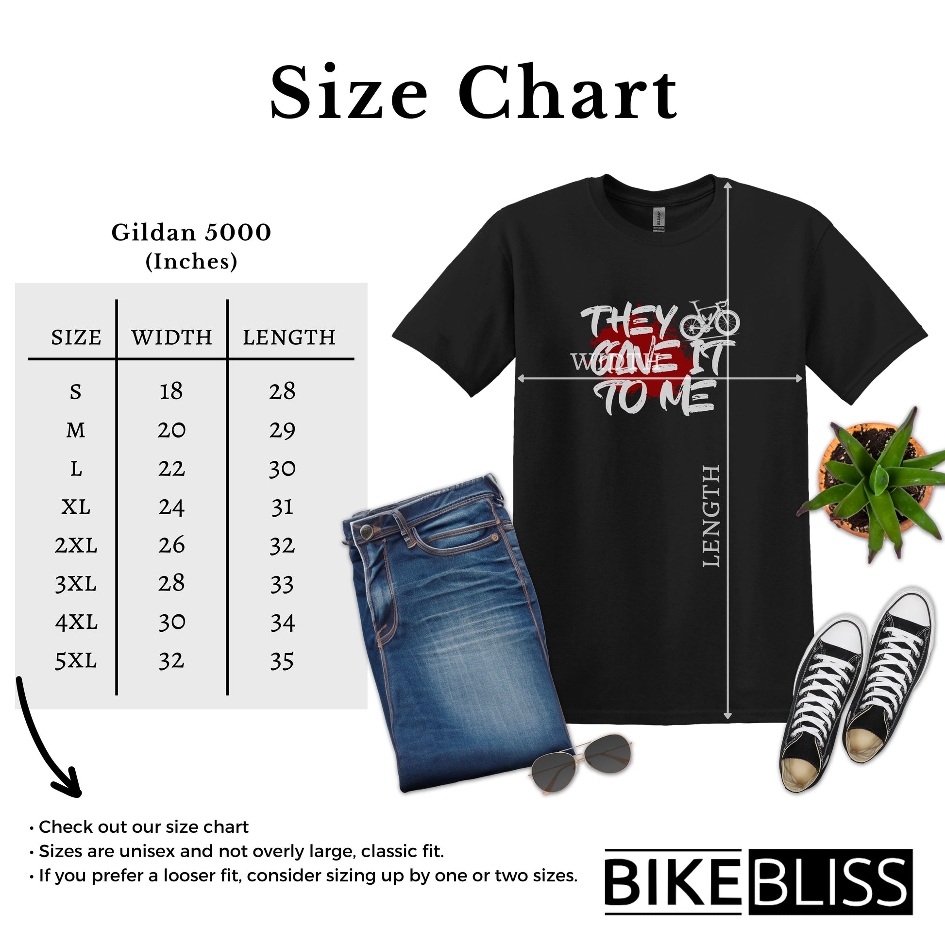 Bike Bliss Black Funny Bicycle T-Shirt They Gave it to me Size Chart