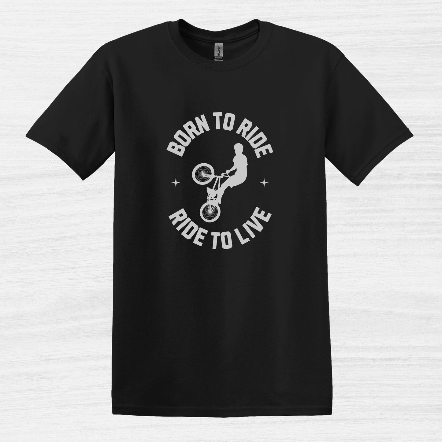 Bike Bliss Born to Ride Ride to Live BMX Jump Bike T-shirt for Men Black 2