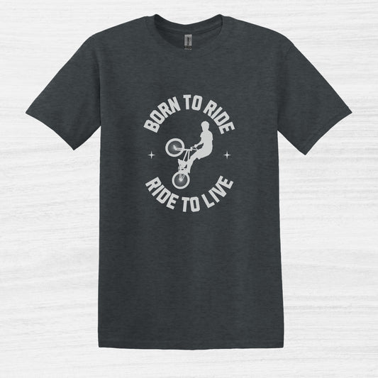 Bike Bliss Born to Ride Ride to Live BMX Jump Bike T-shirt for Men Dark Heather 2