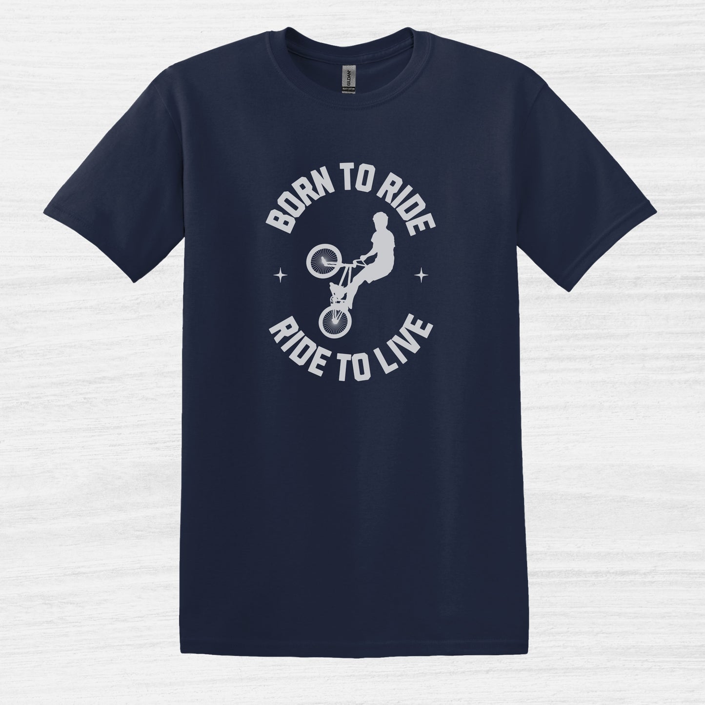 Bike Bliss Born to Ride Ride to Live BMX Jump Bike T-shirt for Men Navy 2