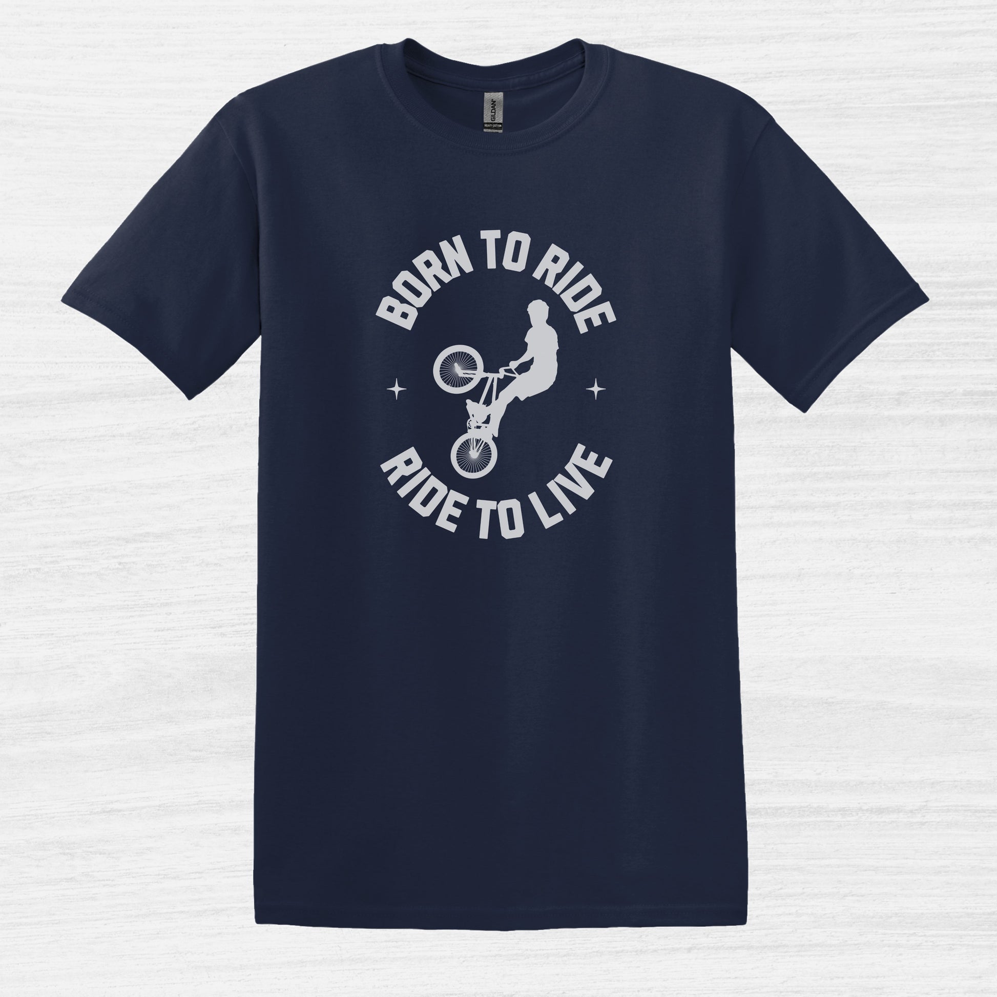 Bike Bliss Born to Ride Ride to Live BMX Jump Bike T-shirt for Men Navy 2