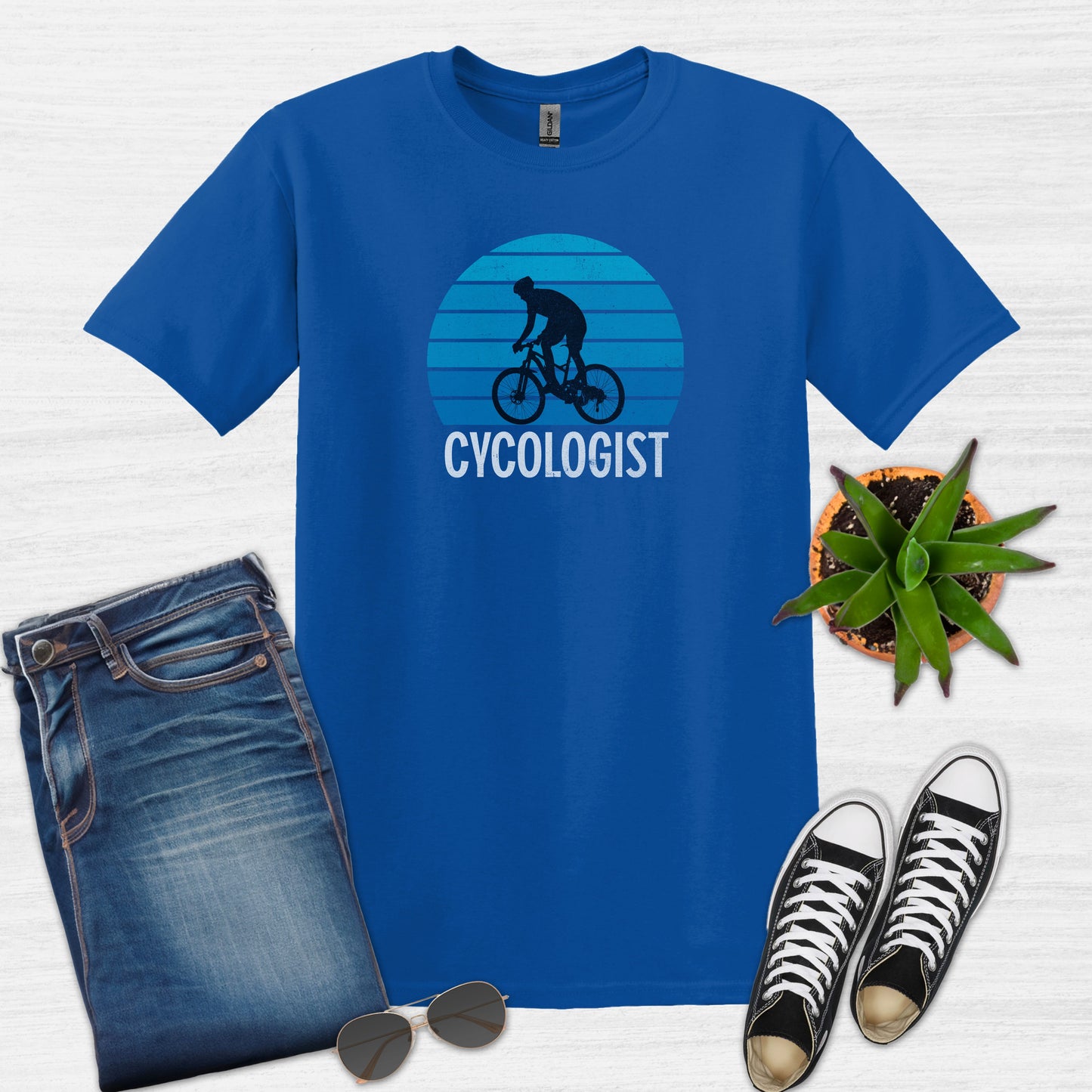 Bike Bliss Cycologist Bicycle T-Shirt for Men Vintage Style Royal Blue
