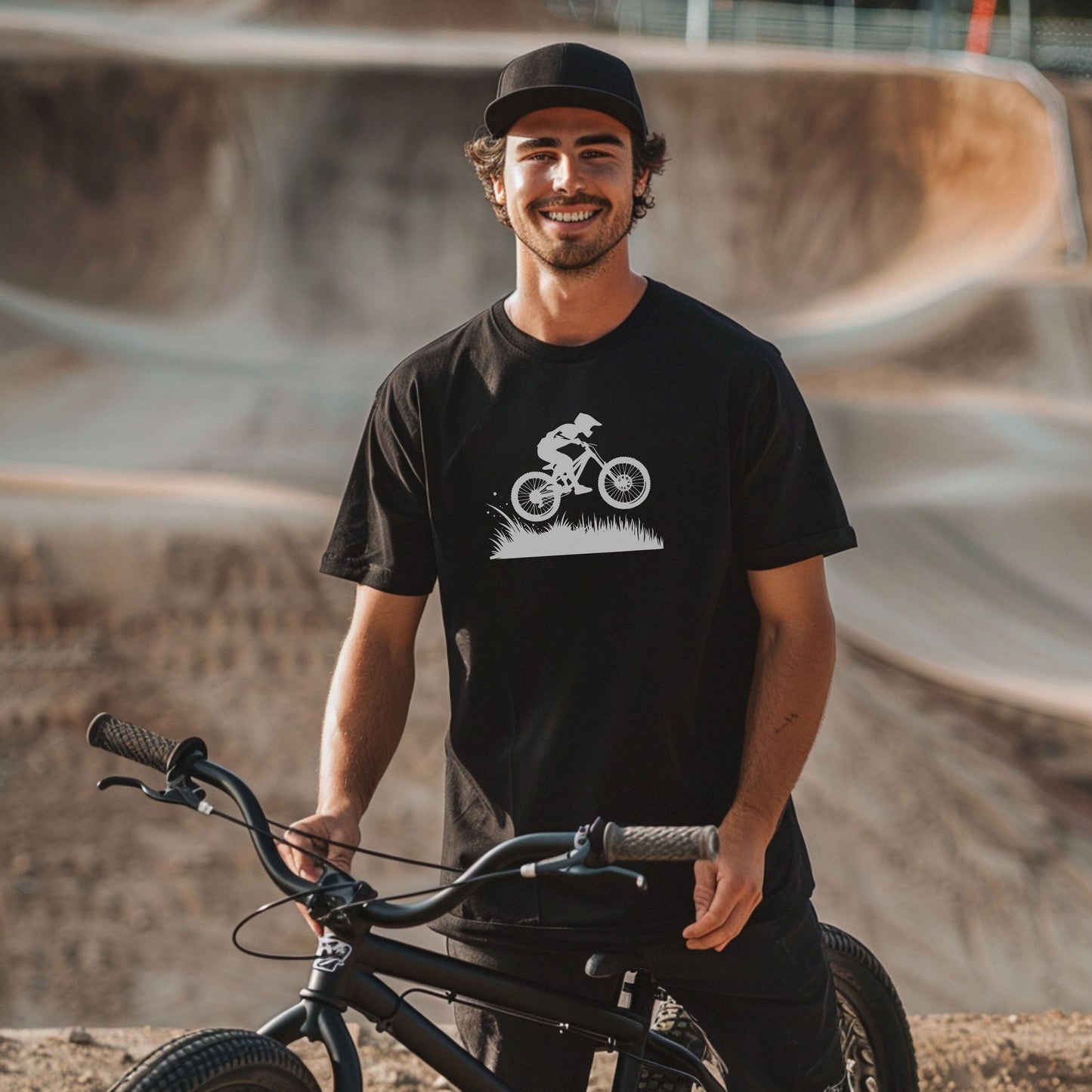 Bike Bliss Dirt Bike Jump Graphic T-Shirt for Men Model