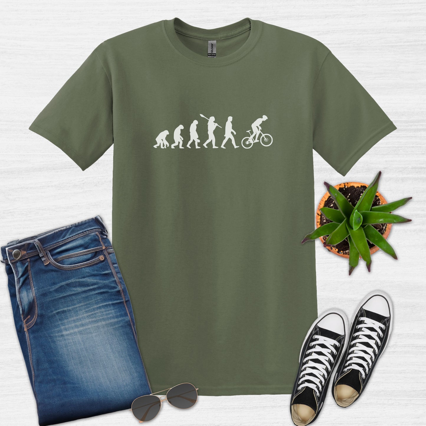 Bike Bliss Evolution Cycling Mountain Bike MTB BMX T-Shirt for Men Military Green