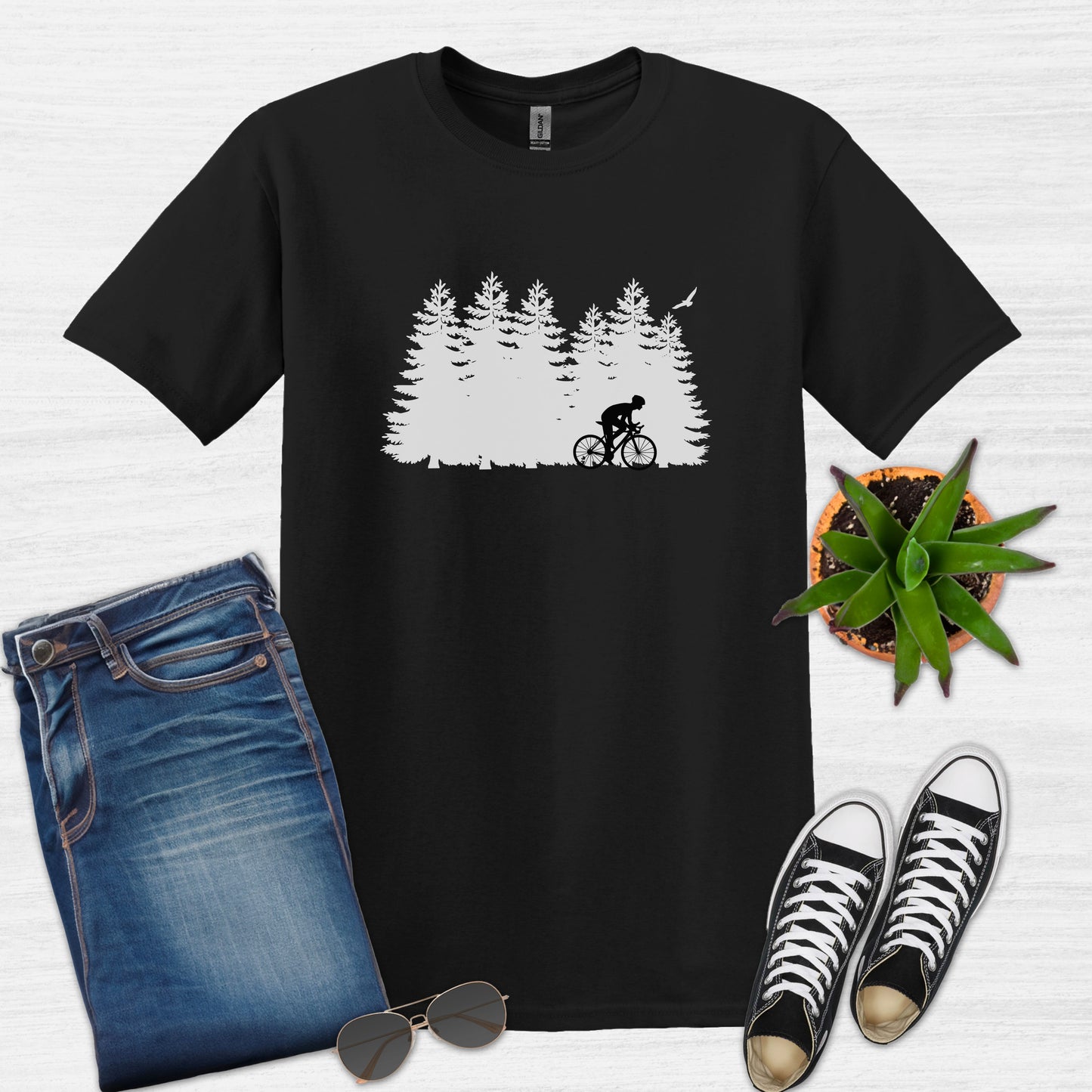 Bike Bliss Forest Silhouette Cycling Mountain T-Shirt for men Black