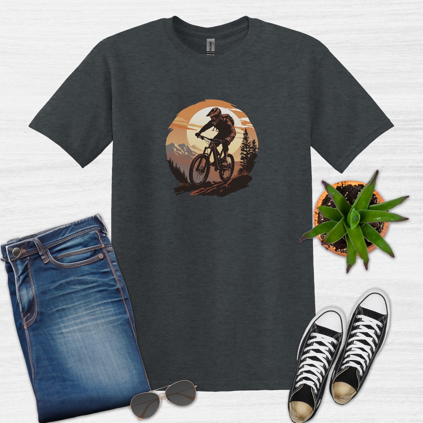 Bike Bliss Graphic Mountain Bike MTB T-Shirt for Men Dark Heather