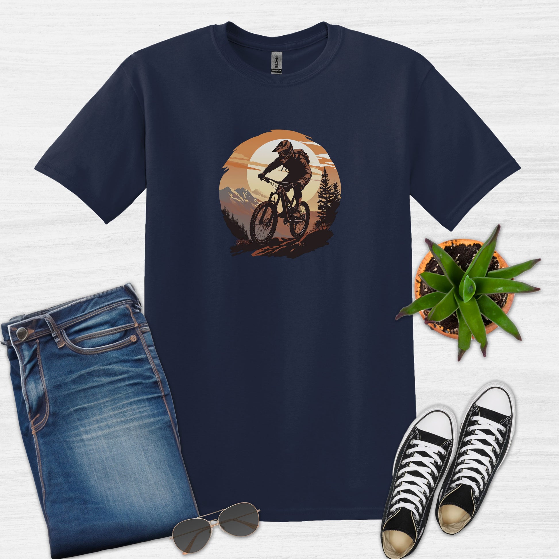 Bike Bliss Graphic Mountain Bike MTB T-Shirt for Men Navy