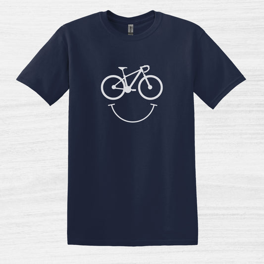Bike Bliss Happy Mountain Bike T-Shirt for Men Outdoor Cycling Navy