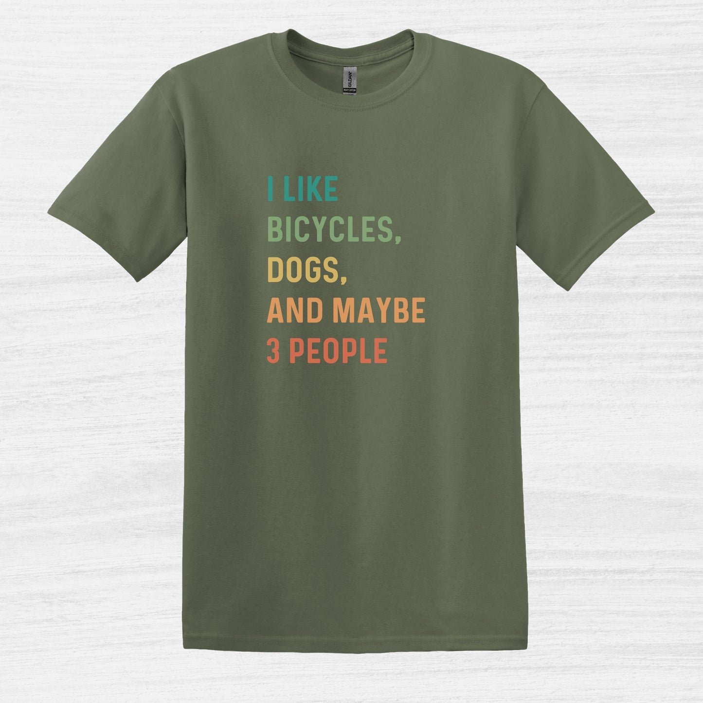 Bike Bliss I like bicycles dogs and maybe 3 people color Bike T-Shirt for Men Military Green 2