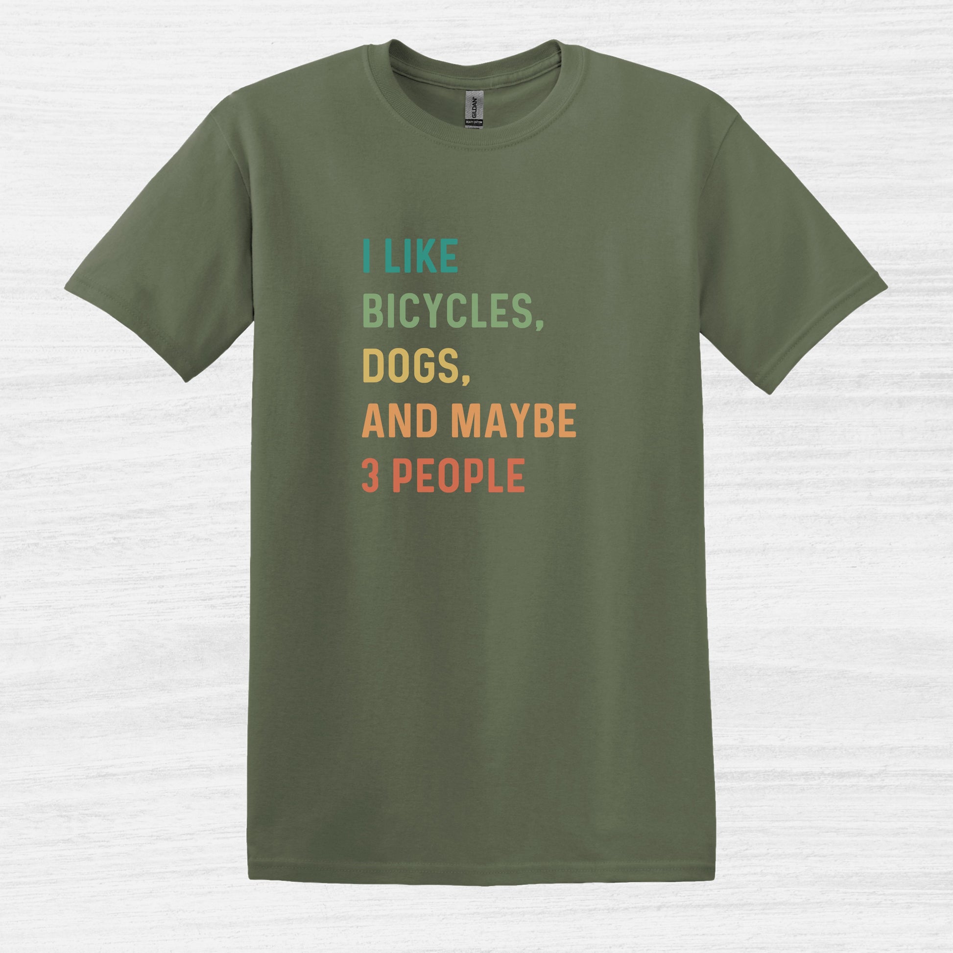 Bike Bliss I like bicycles dogs and maybe 3 people color Bike T-Shirt for Men Military Green 2