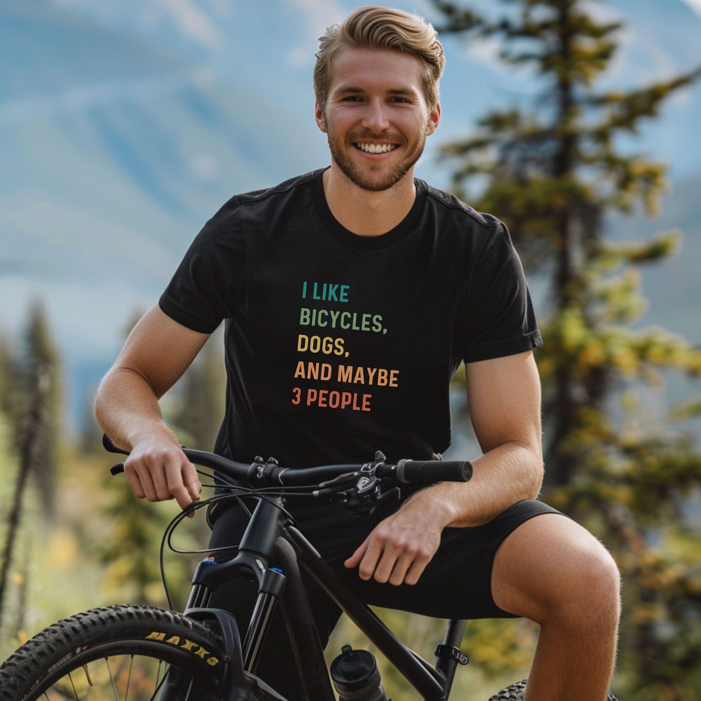 Bike Bliss I like bicycles dogs and maybe 3 people color Bike T-Shirt for Men Model