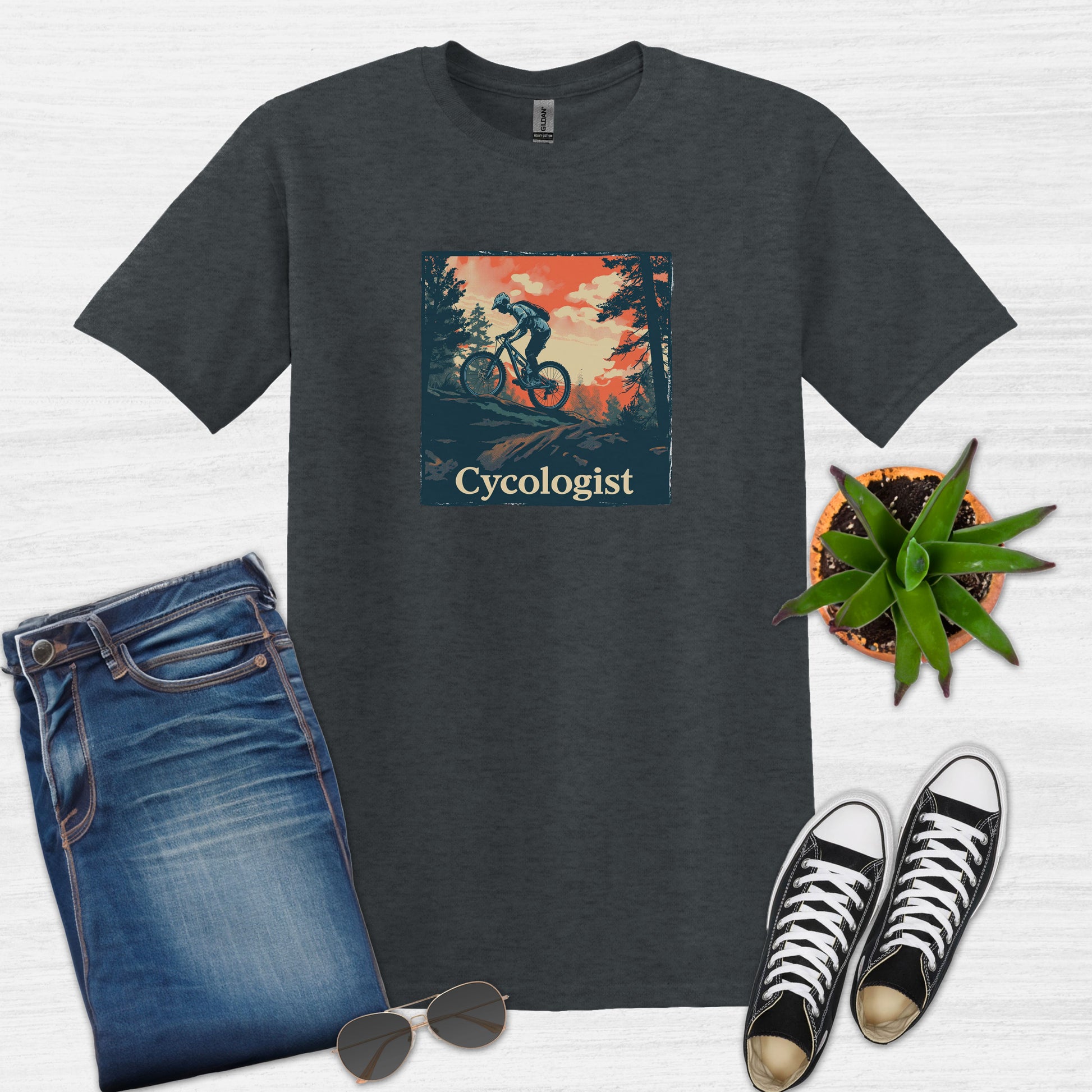 Bike Bliss Men Mountain Bike T-Shirt Cycologist Print Dark Heather