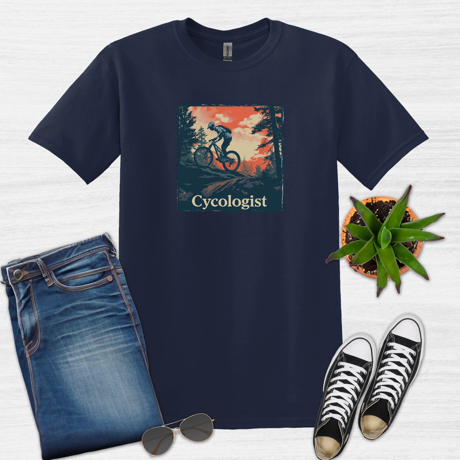 Bike Bliss Men Mountain Bike T-Shirt Cycologist Print Navy