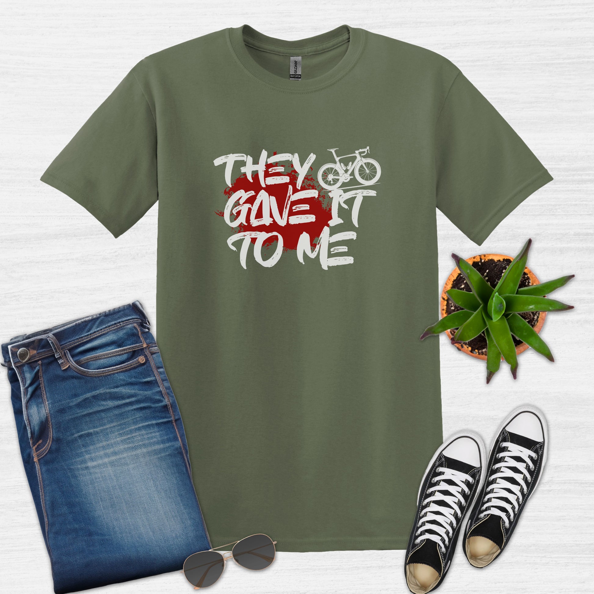 Bike Bliss Military Green Funny Bicycle T-Shirt They Gave it to me