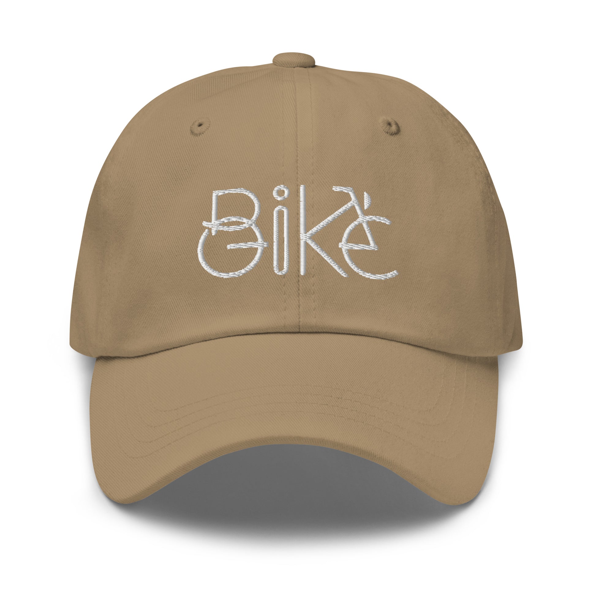 Bike Bliss Minimalist Bike Text Embroidered Dad hat Green Spruce khaki