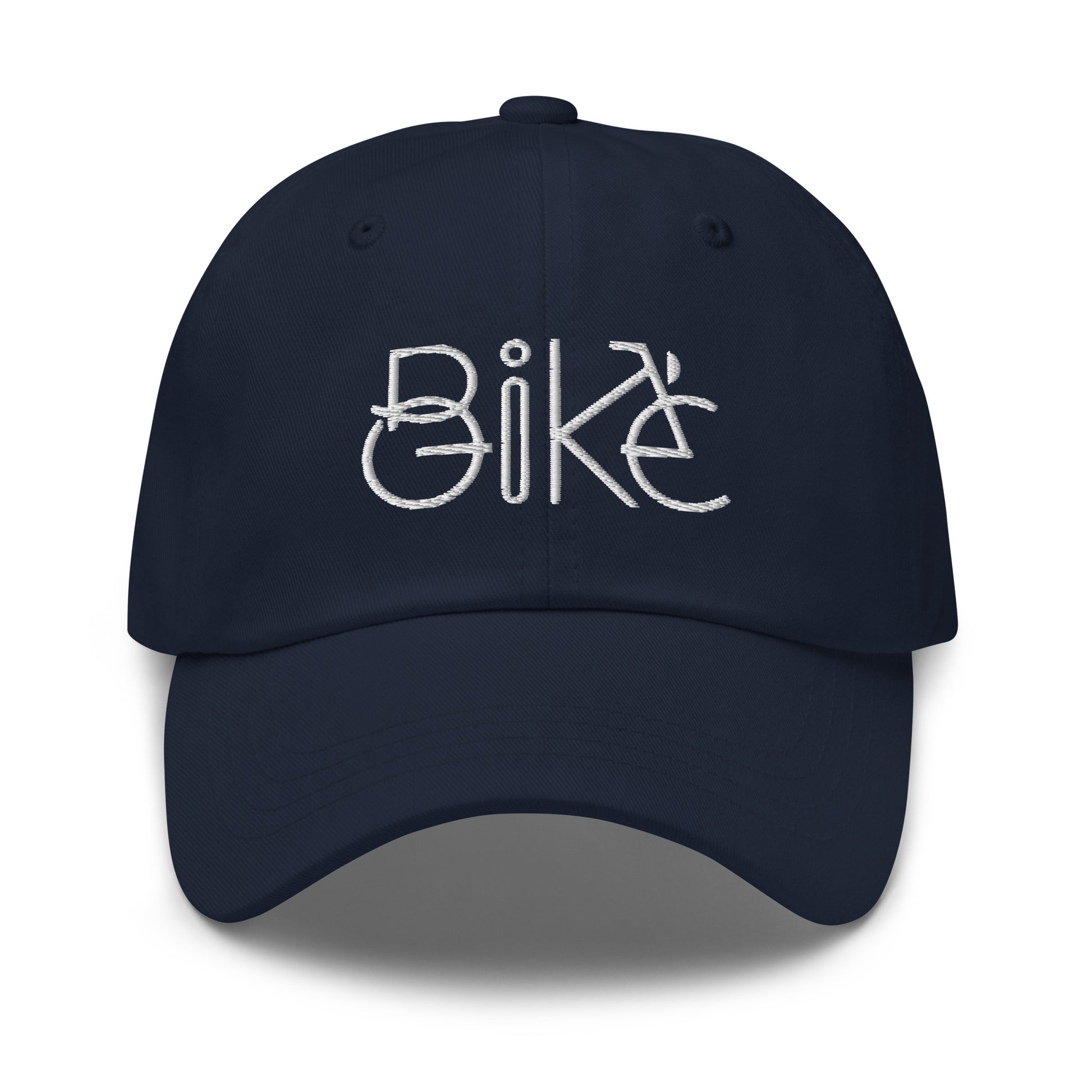 Bike Bliss Minimalist Bike Text Embroidered Dad hat Navy
