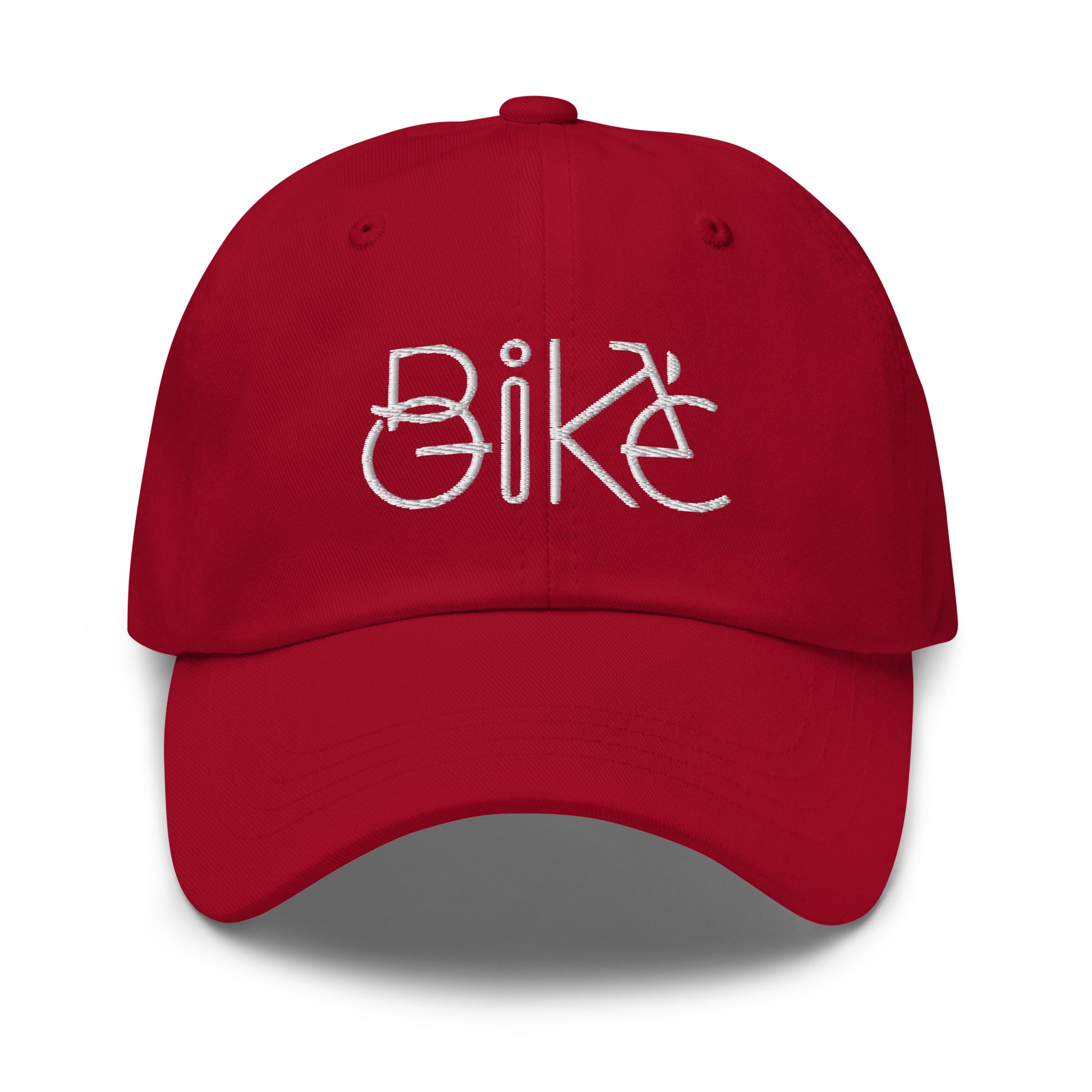 Bike Bliss Minimalist Bike Text Embroidered Dad hat Navy Cranberry Red