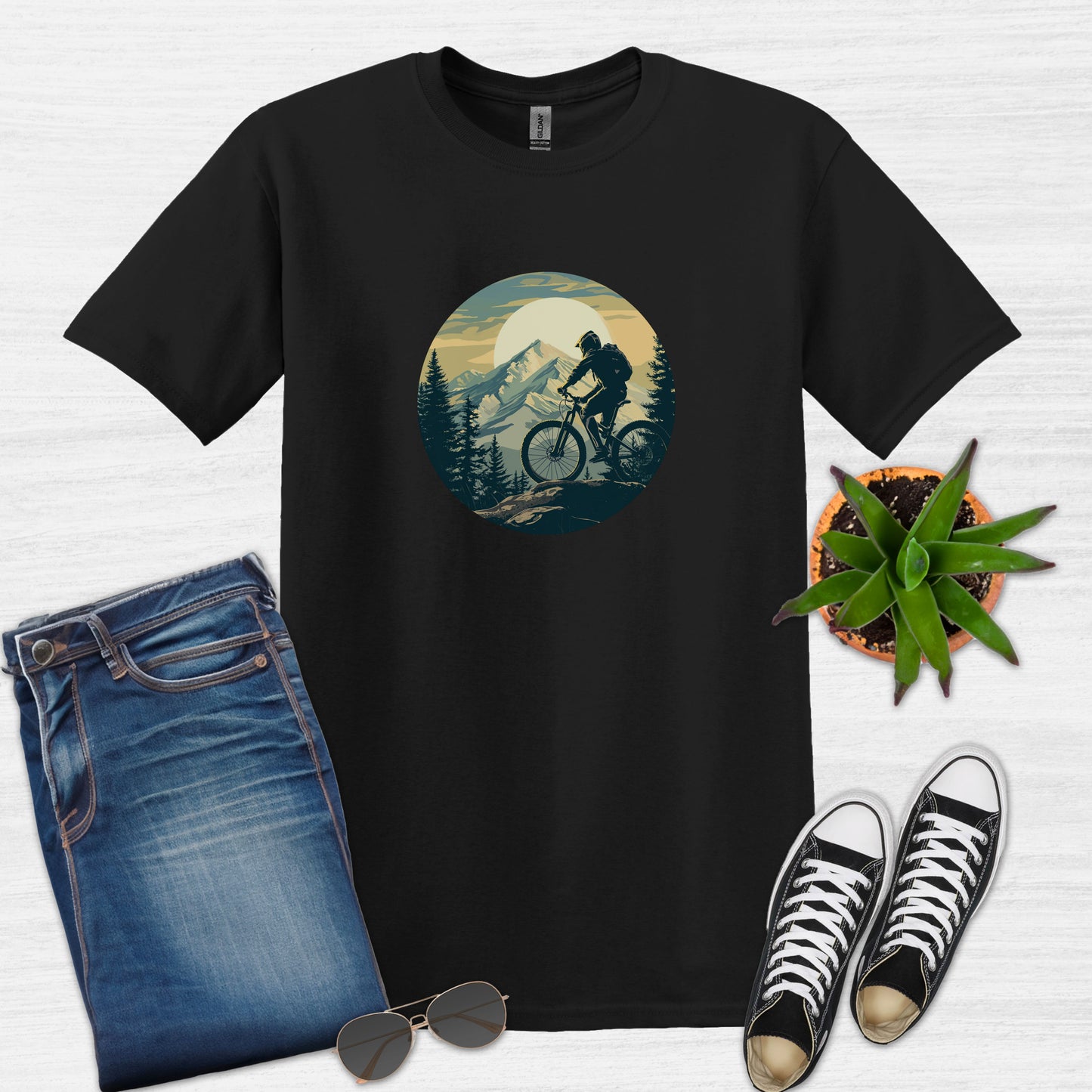 Bike Bliss Mountain Biking Graphic MTB T-Shirt for Men Black