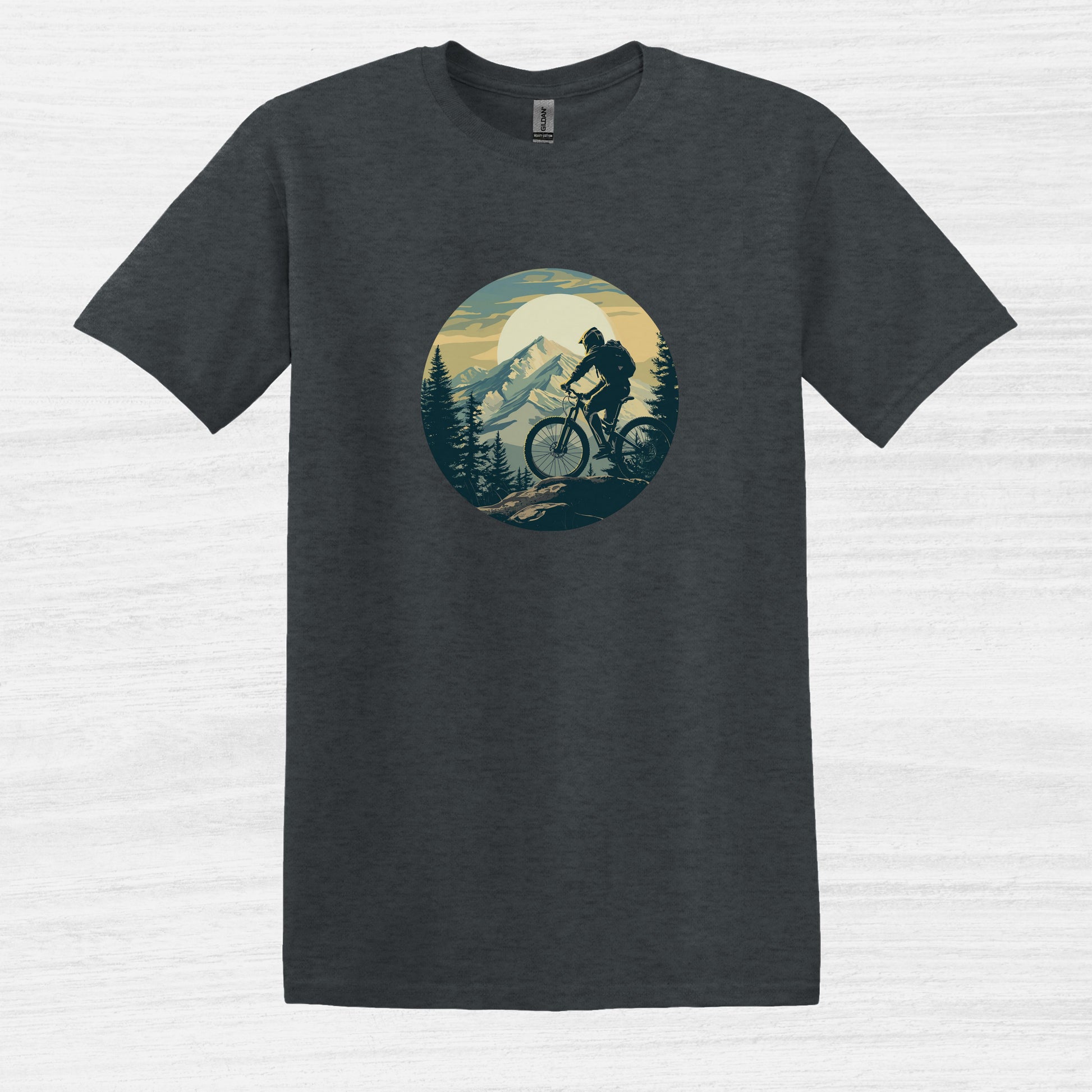 Bike Bliss Mountain Biking Graphic MTB T-Shirt for Men Dark Heather 2