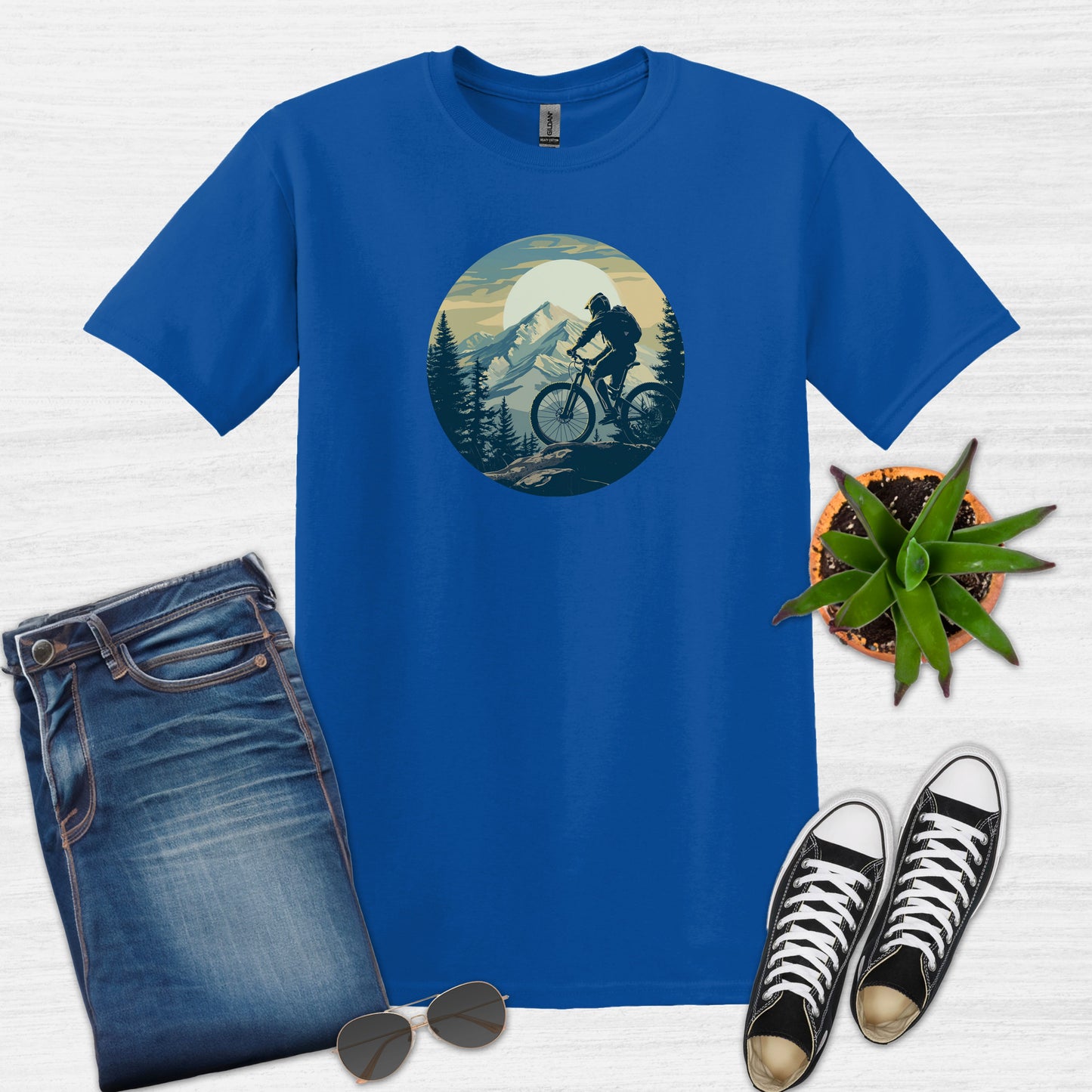 Bike Bliss Mountain Biking Graphic MTB T-Shirt for Men Royal Blue