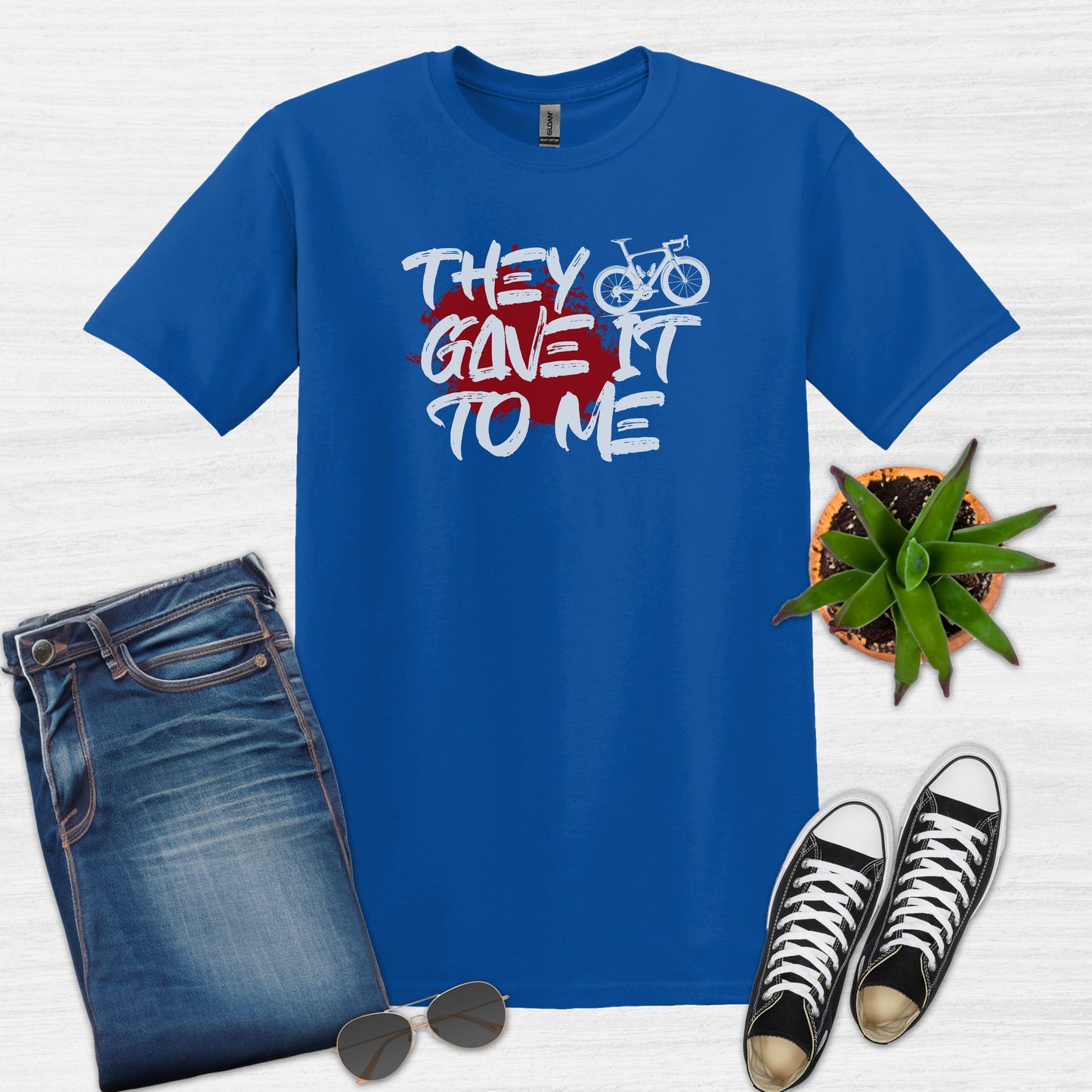 Bike Bliss Royal Blue Funny Bicycle T-Shirt They Gave it to me