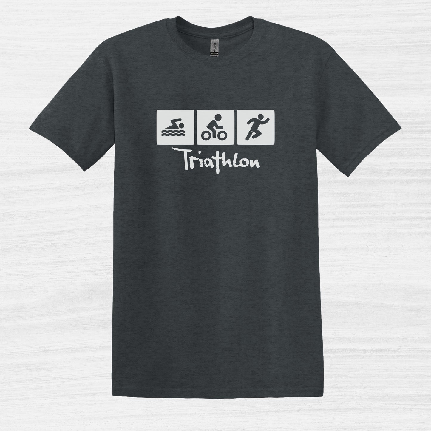 Bike Bliss Swim Bike Run Icons Triathlon T-Shirt for men Dark Heather 2